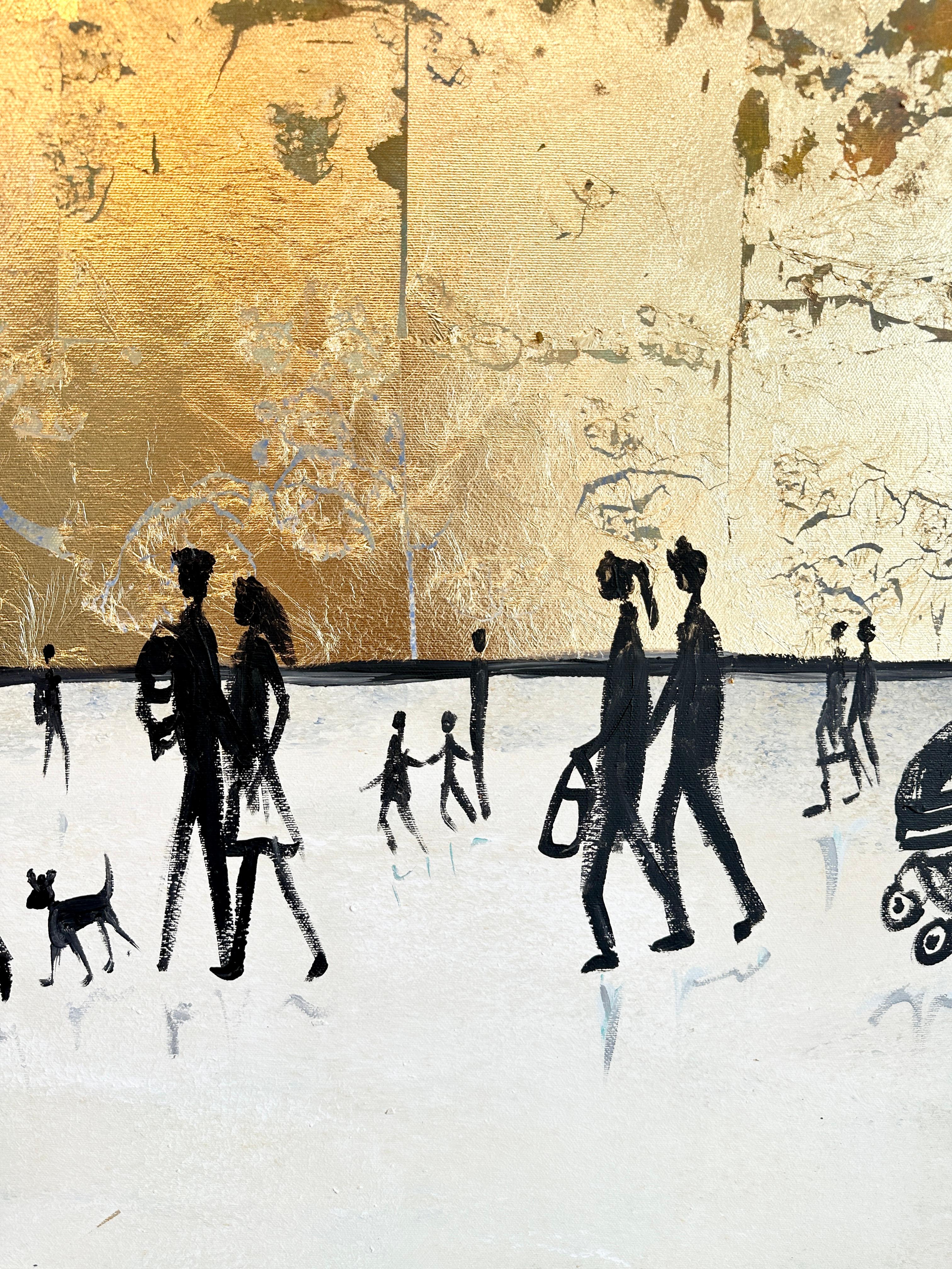 A Walk with You - Astratto contemporaneo con foglia d'oro  pittura in vendita 1