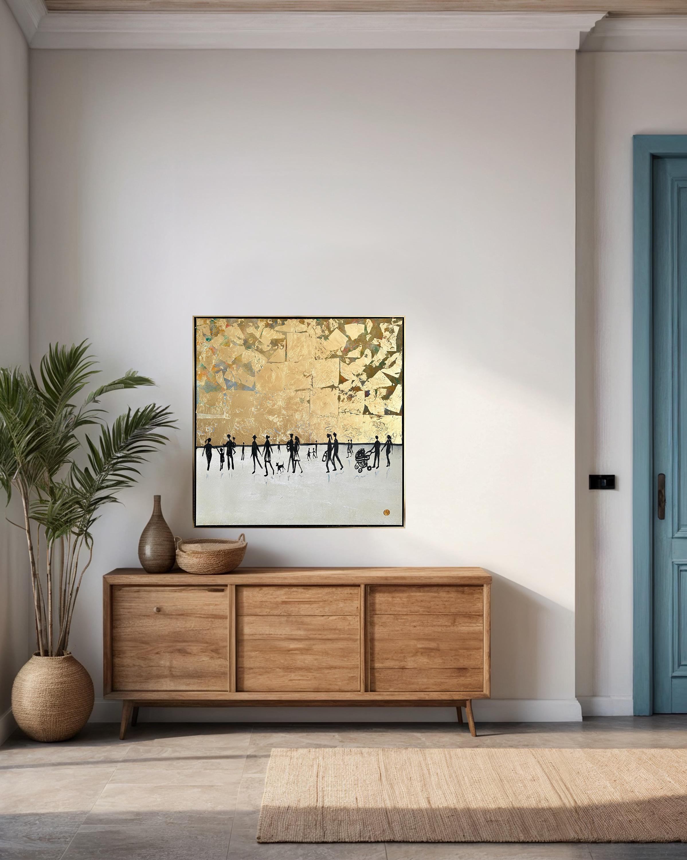 A Walk with You - Astratto contemporaneo con foglia d'oro  pittura in vendita 2