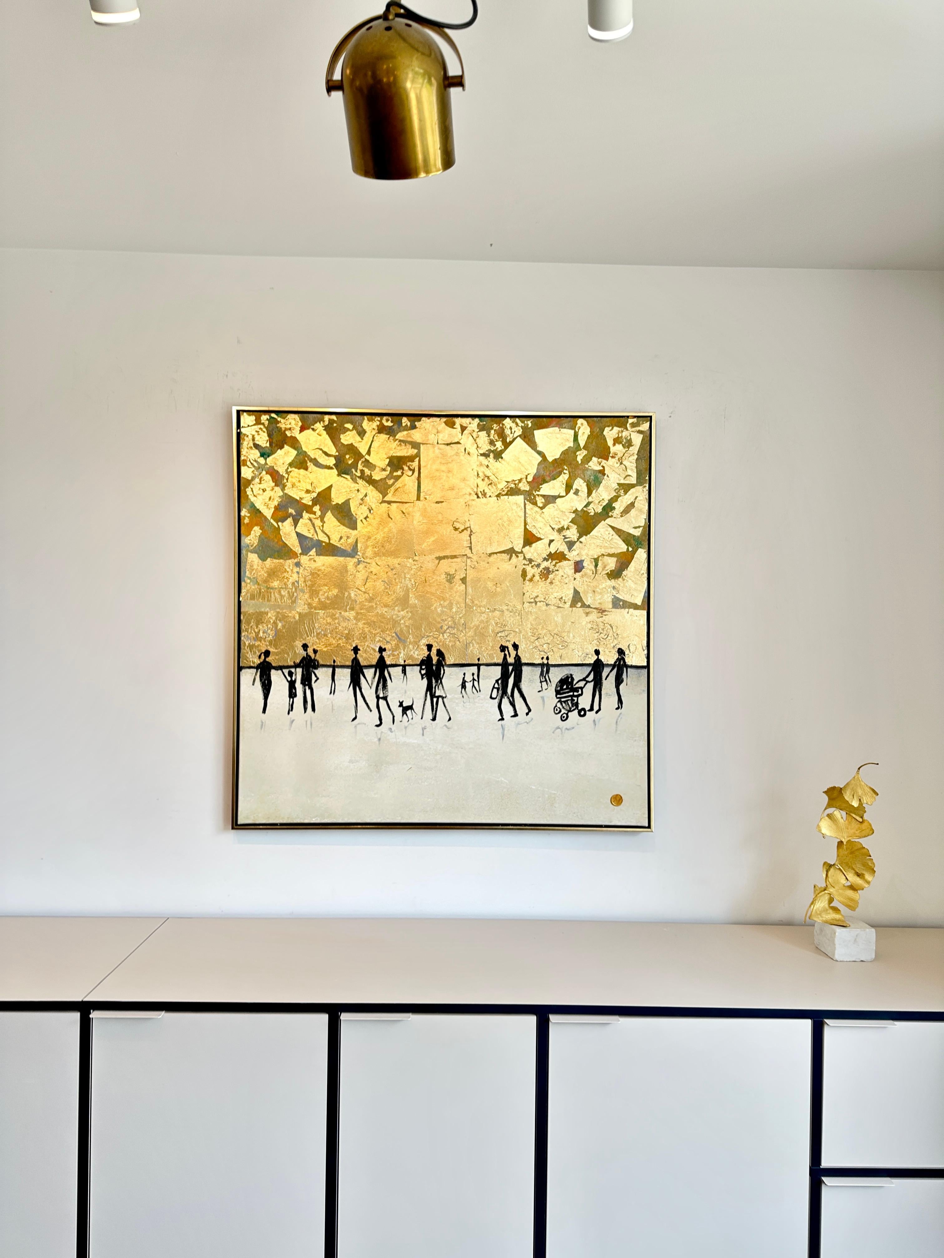 A Walk with You - Astratto contemporaneo con foglia d'oro  pittura in vendita 3
