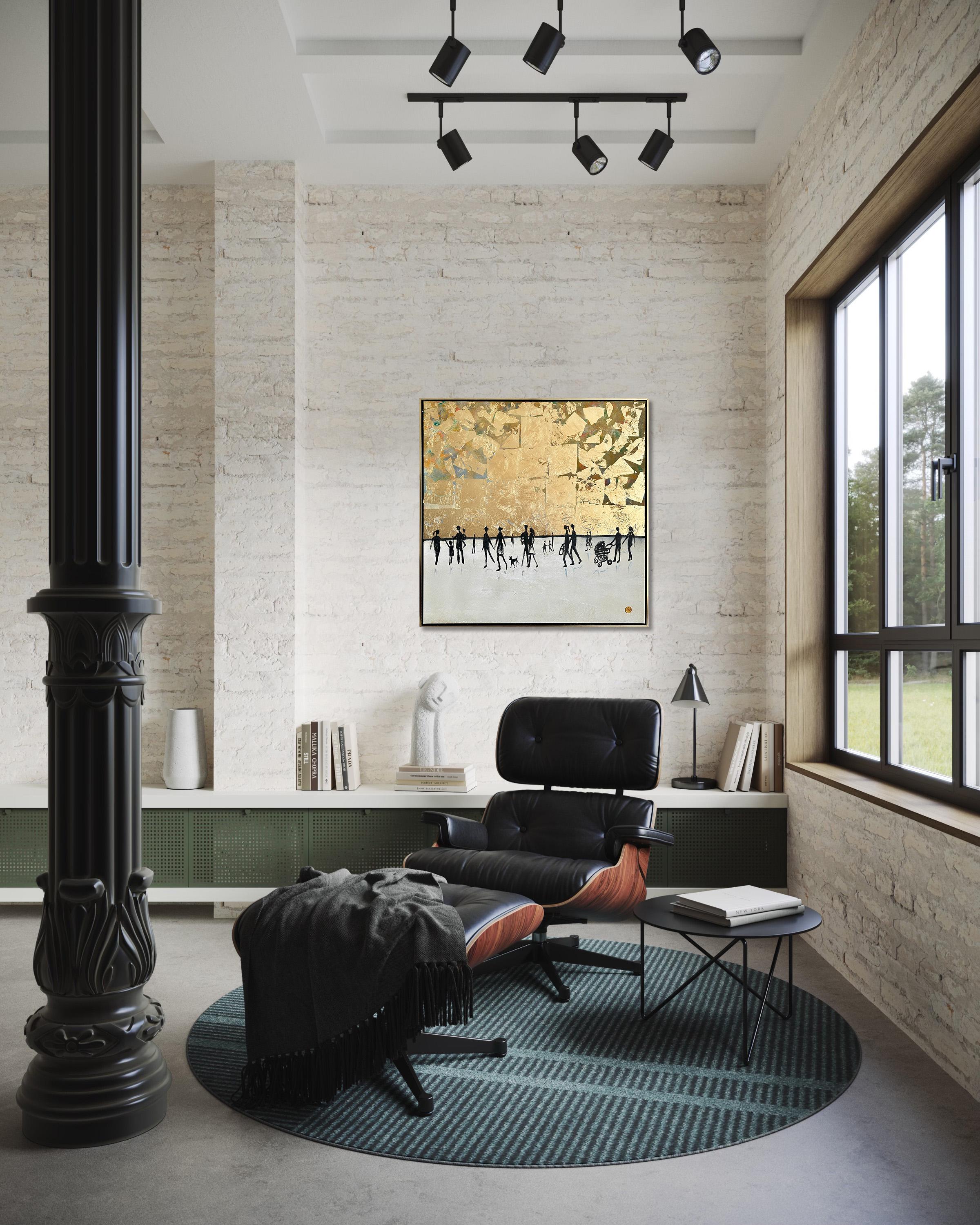 A Walk with You - Astratto contemporaneo con foglia d'oro  pittura in vendita 5