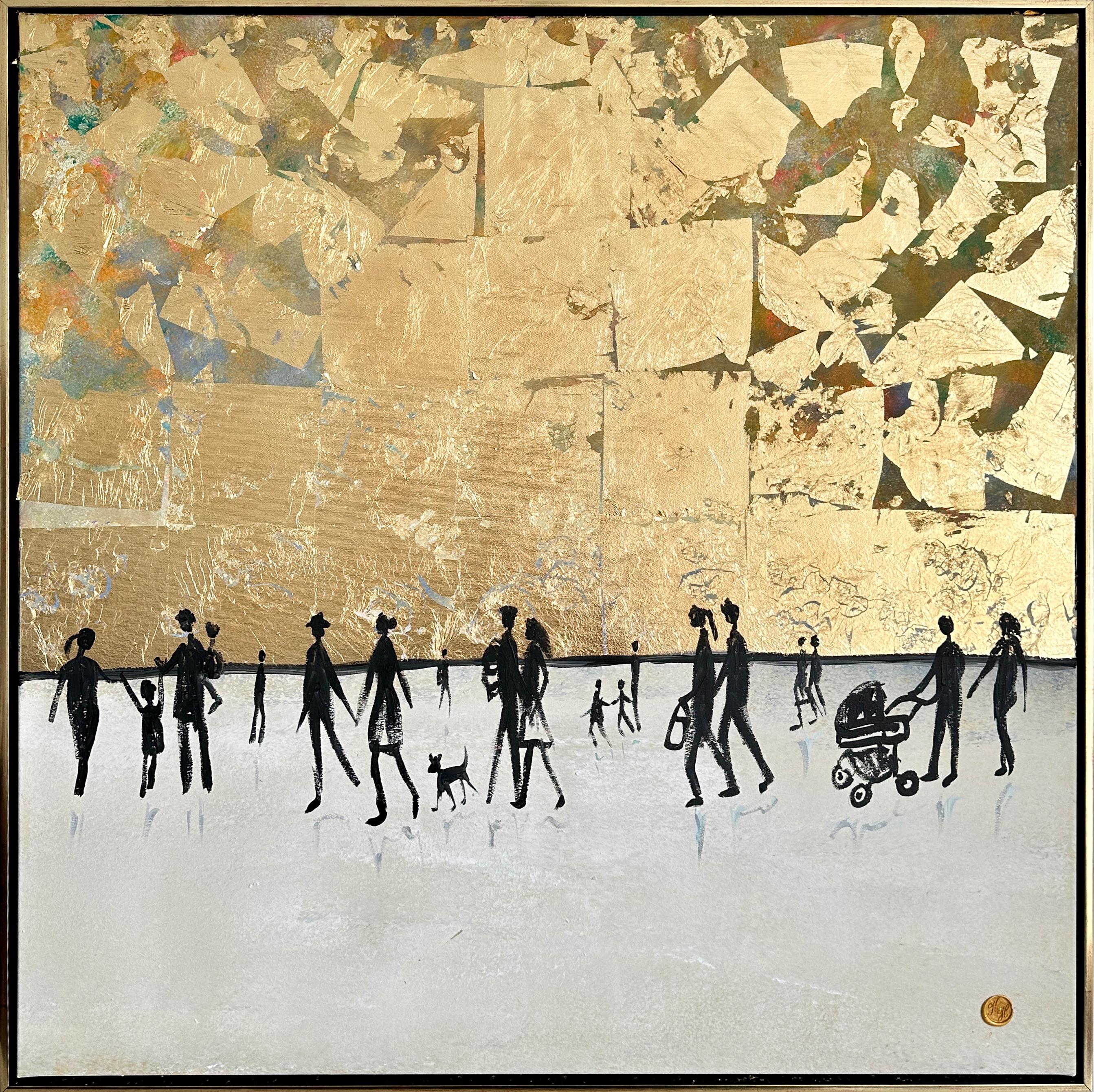 A Walk with You - Astratto contemporaneo con foglia d'oro  pittura - Painting di Katharina Hormel