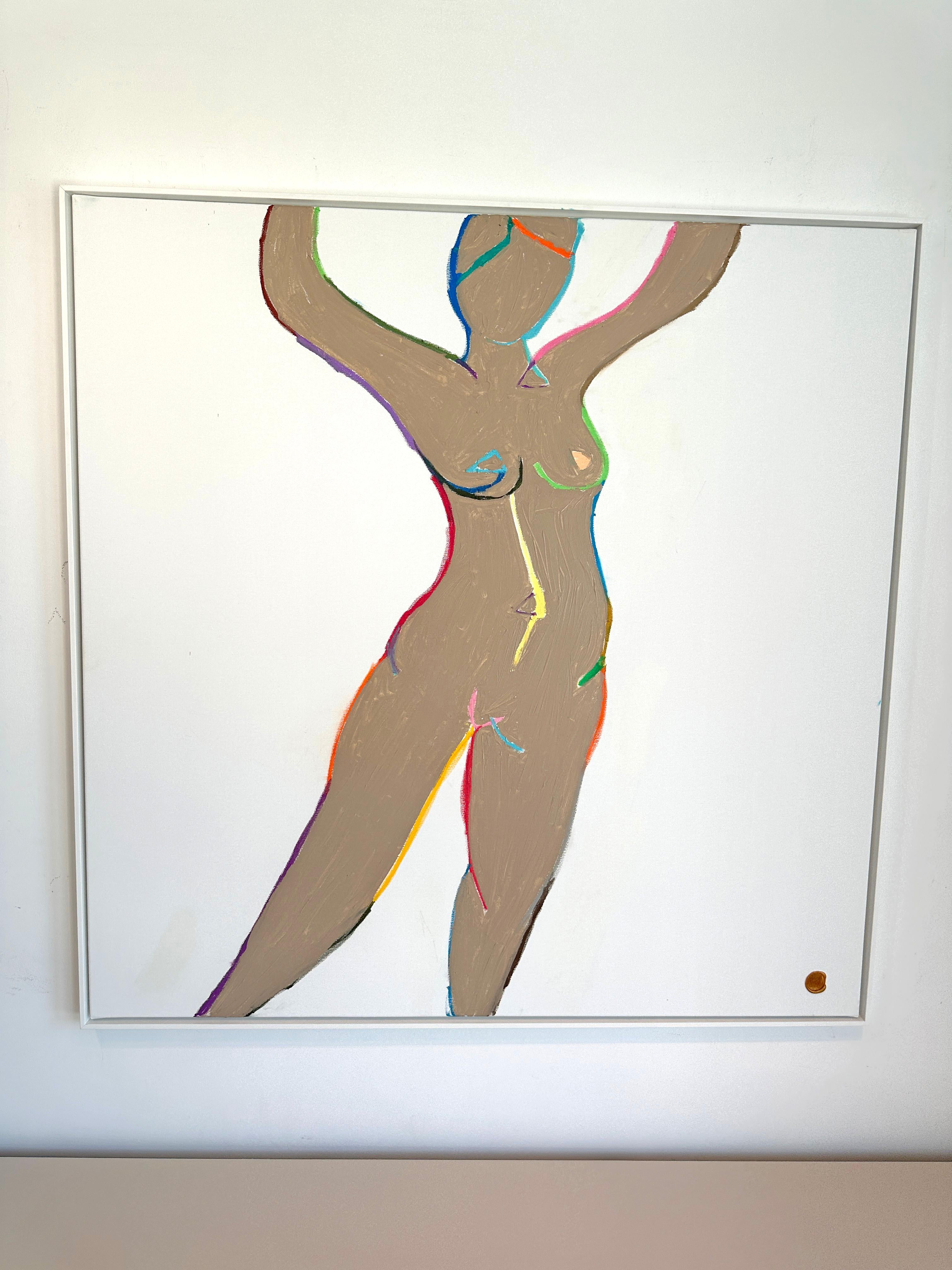Adventures by K. Hormel - Bunte Tänzerinnen Zeitgenössisches Ölgemälde (Beige), Abstract Painting, von Katharina Hormel