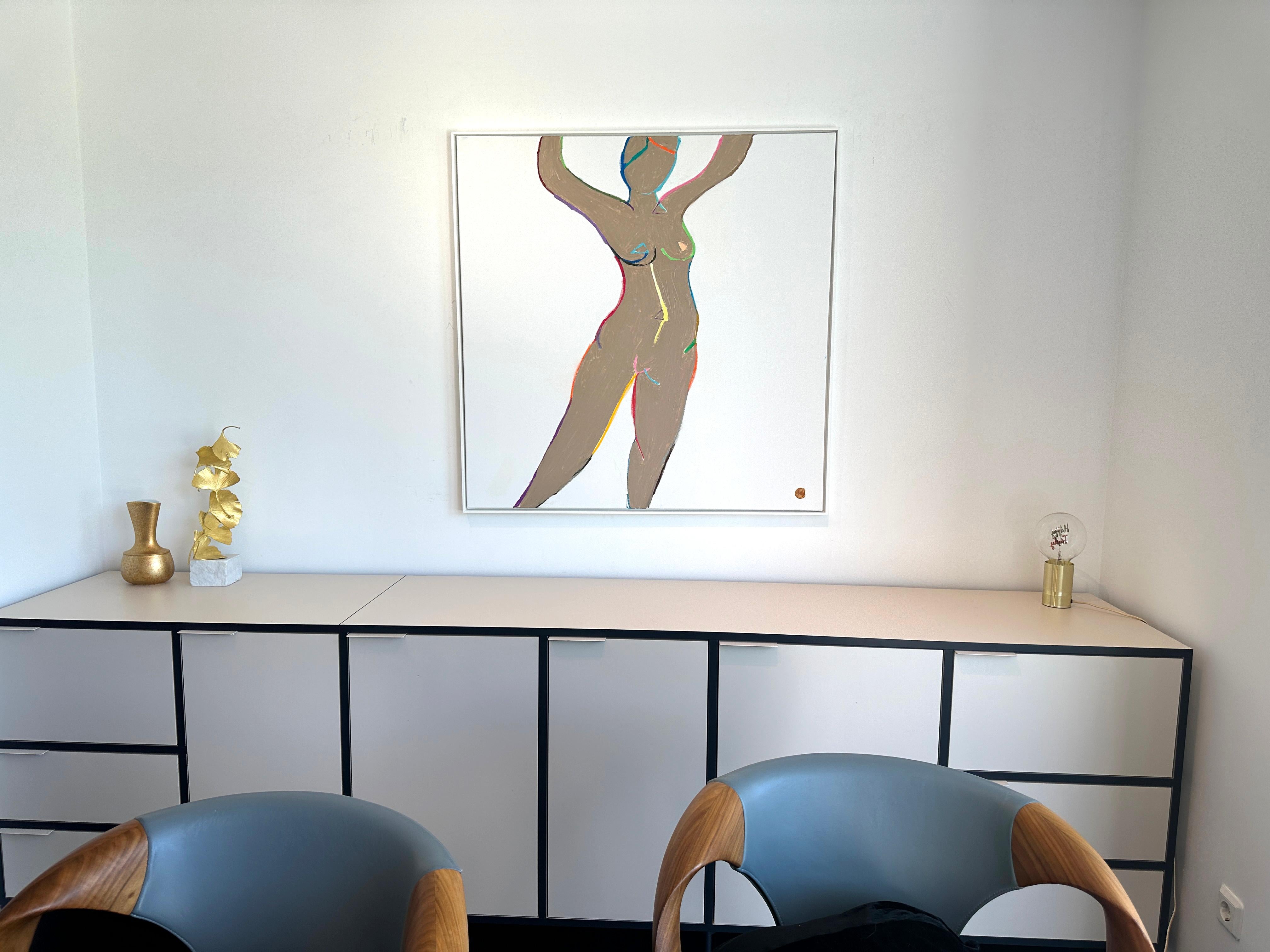 Katharina Hormel hat zwei verschiedene Werke geschaffen.

Auf der anderen Seite malt sie minimalistische Alltagsszenen mit Acrylfarben und Blattgold. Die Menschen, die sie porträtiert, sind unterwegs und gehen ihrem täglichen Leben nach, gehen im