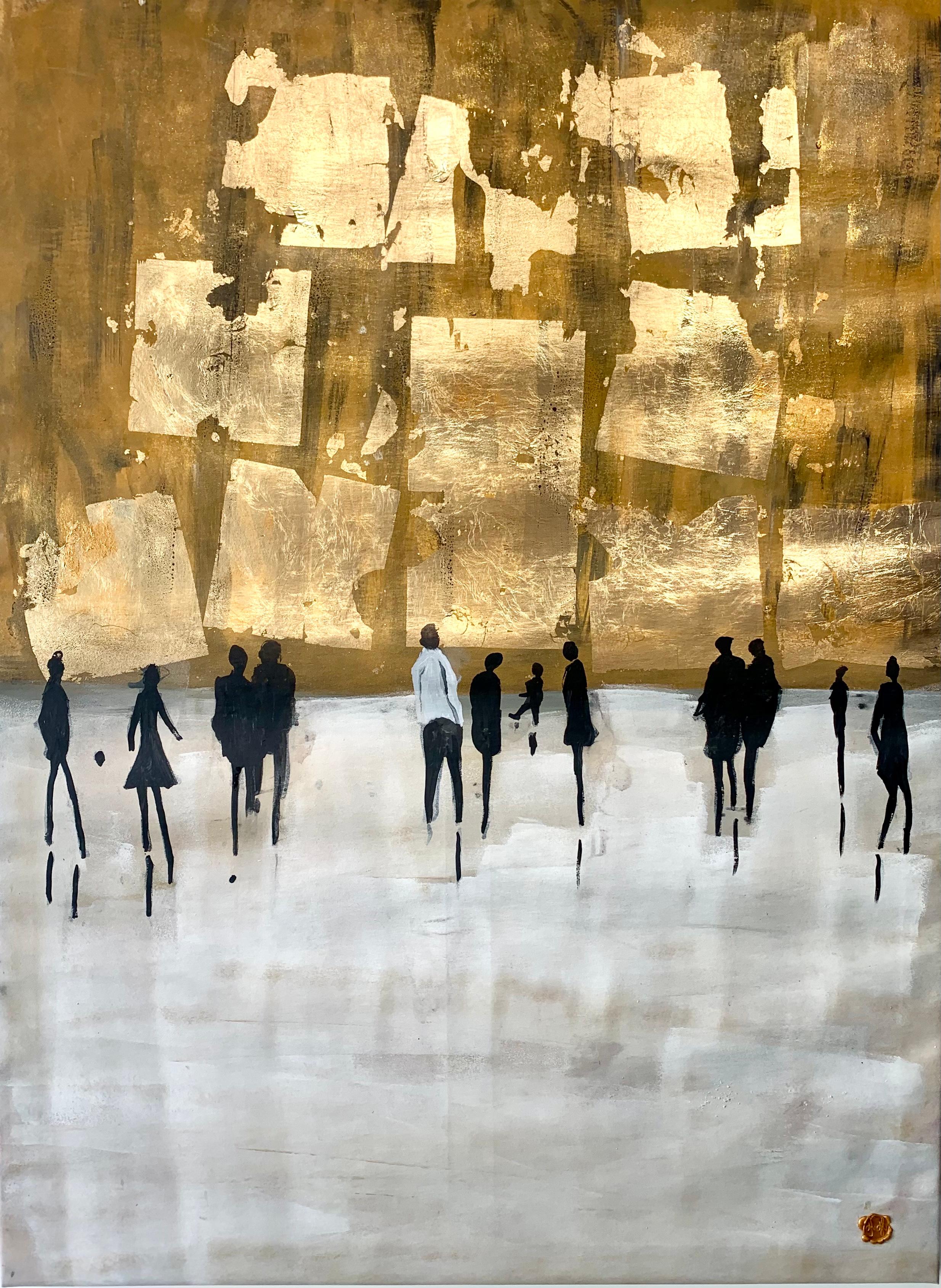 At One Time by K. Hormel - Gold Contemporary abstract Oil painting