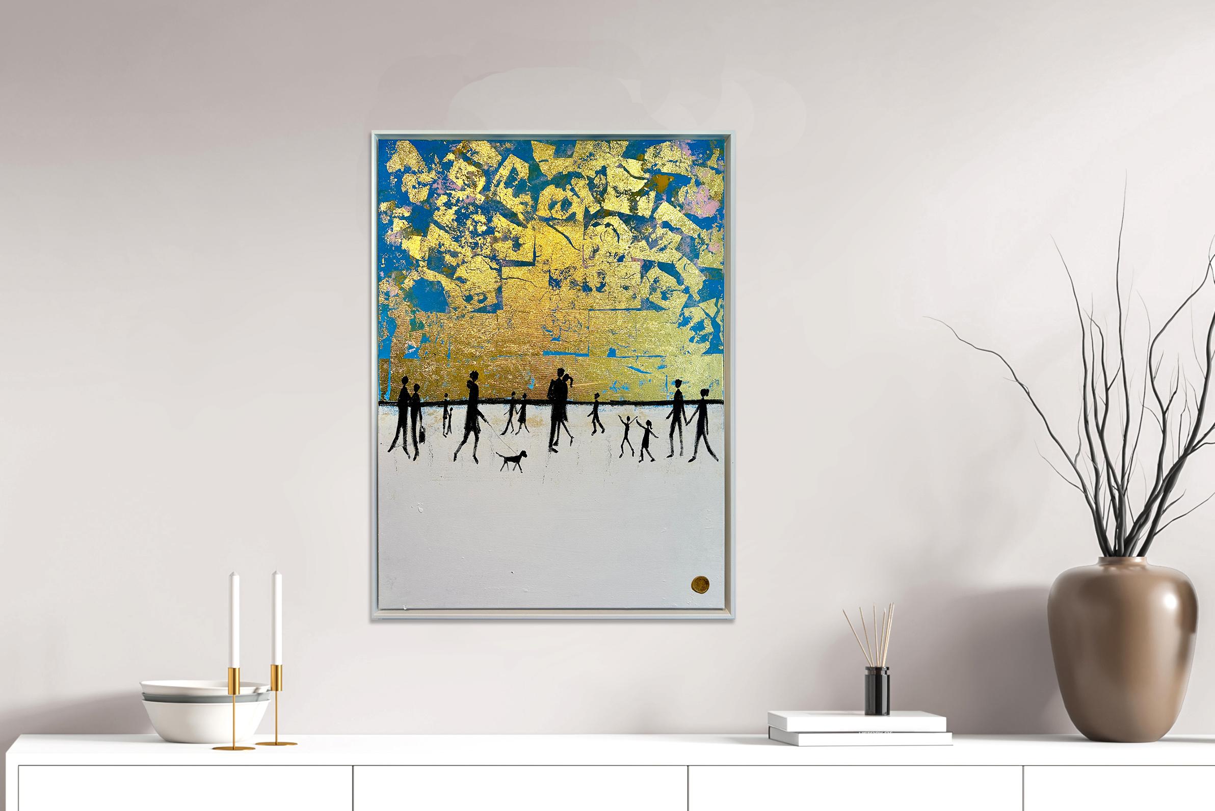 Believe in us Gold Leaf Contemporary abstract family painting For Sale 7