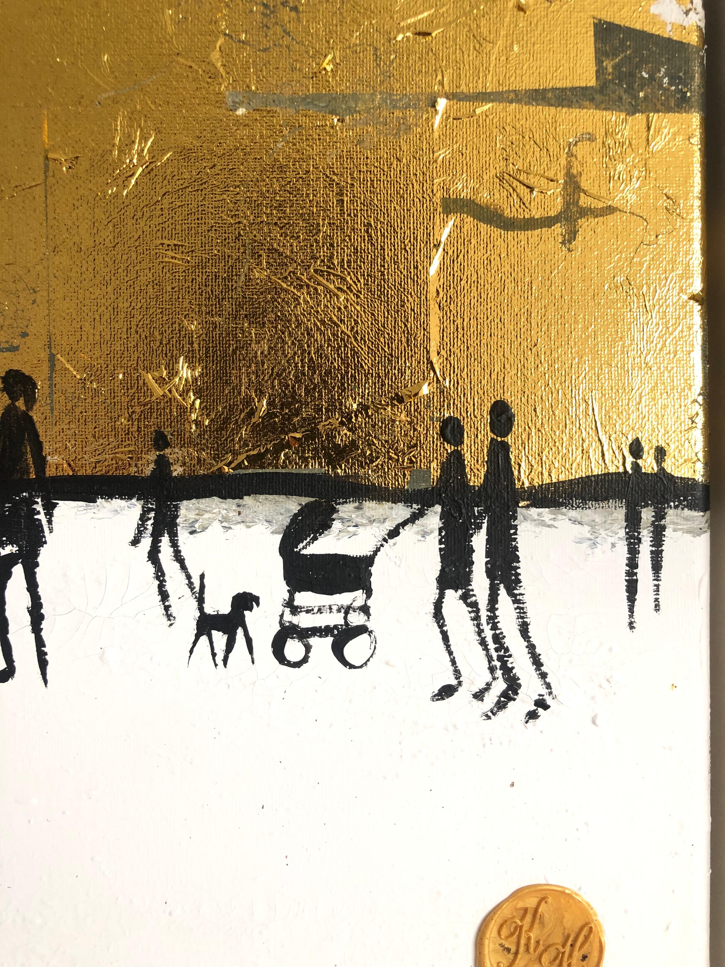 Momentos entrañables de la familia - Cuadro abstracto contemporáneo de la familia en pan de oro en venta 7