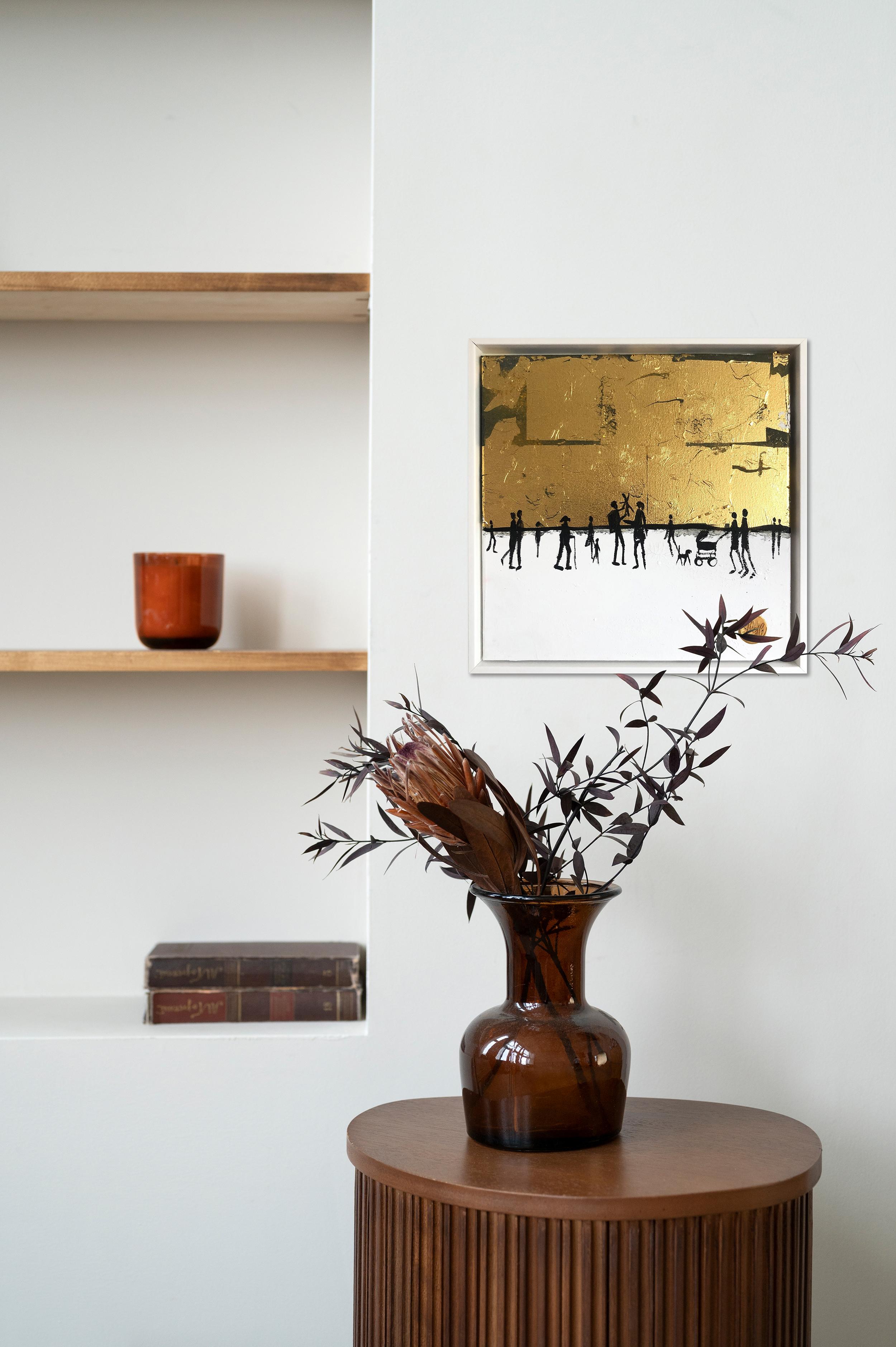 Momentos entrañables de la familia - Cuadro abstracto contemporáneo de la familia en pan de oro en venta 8