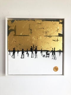 Momentos entrañables de la familia - Cuadro abstracto contemporáneo de la familia en pan de oro