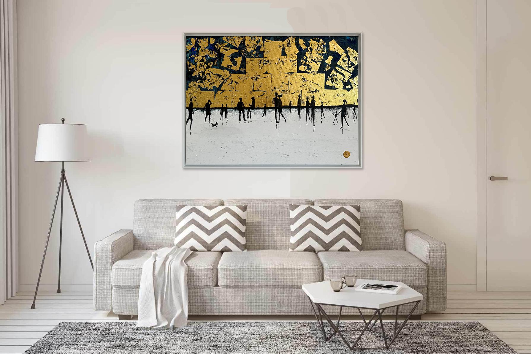 Come outside with me Gold Leaf Contemporary abstract family painting For Sale 8
