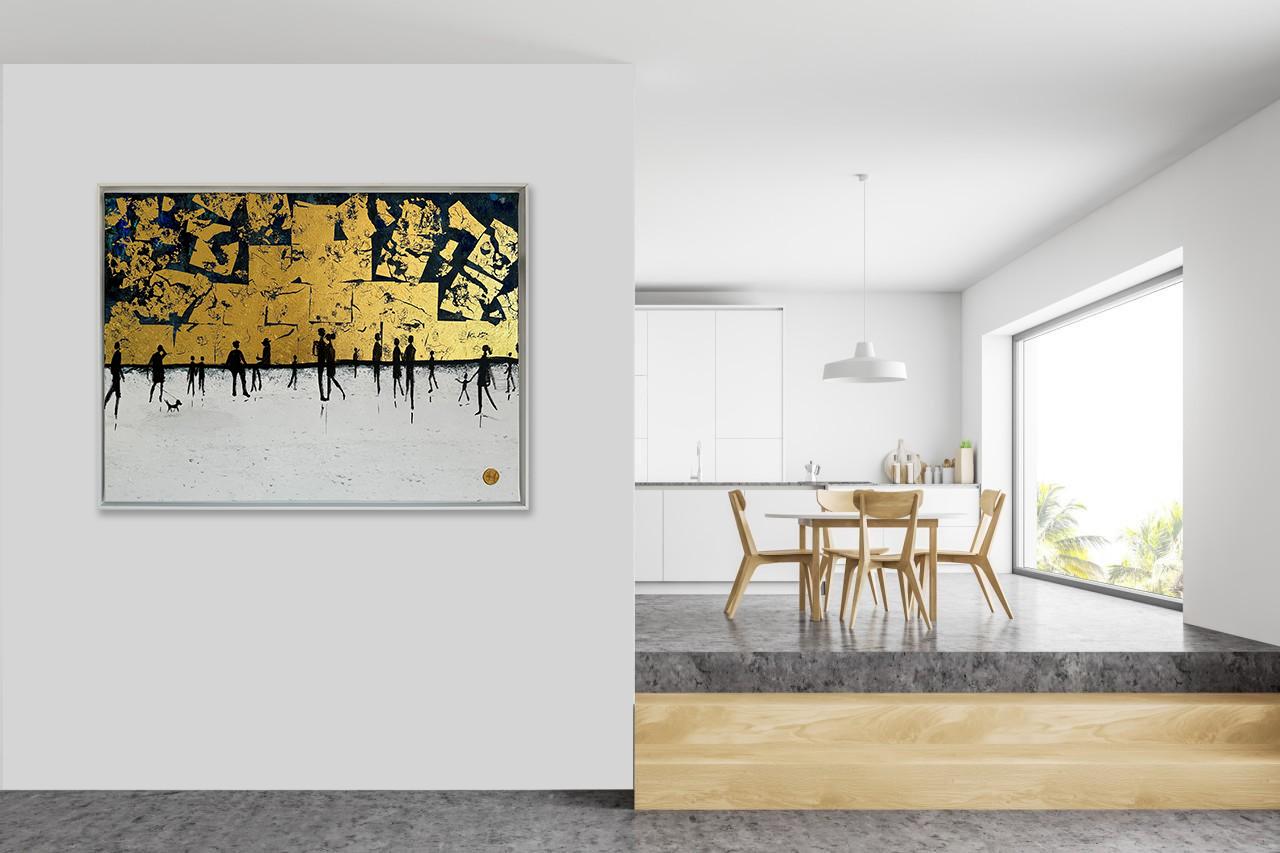 Come outside with me Gold Leaf Contemporary abstract family painting - Painting by Katharina Hormel
