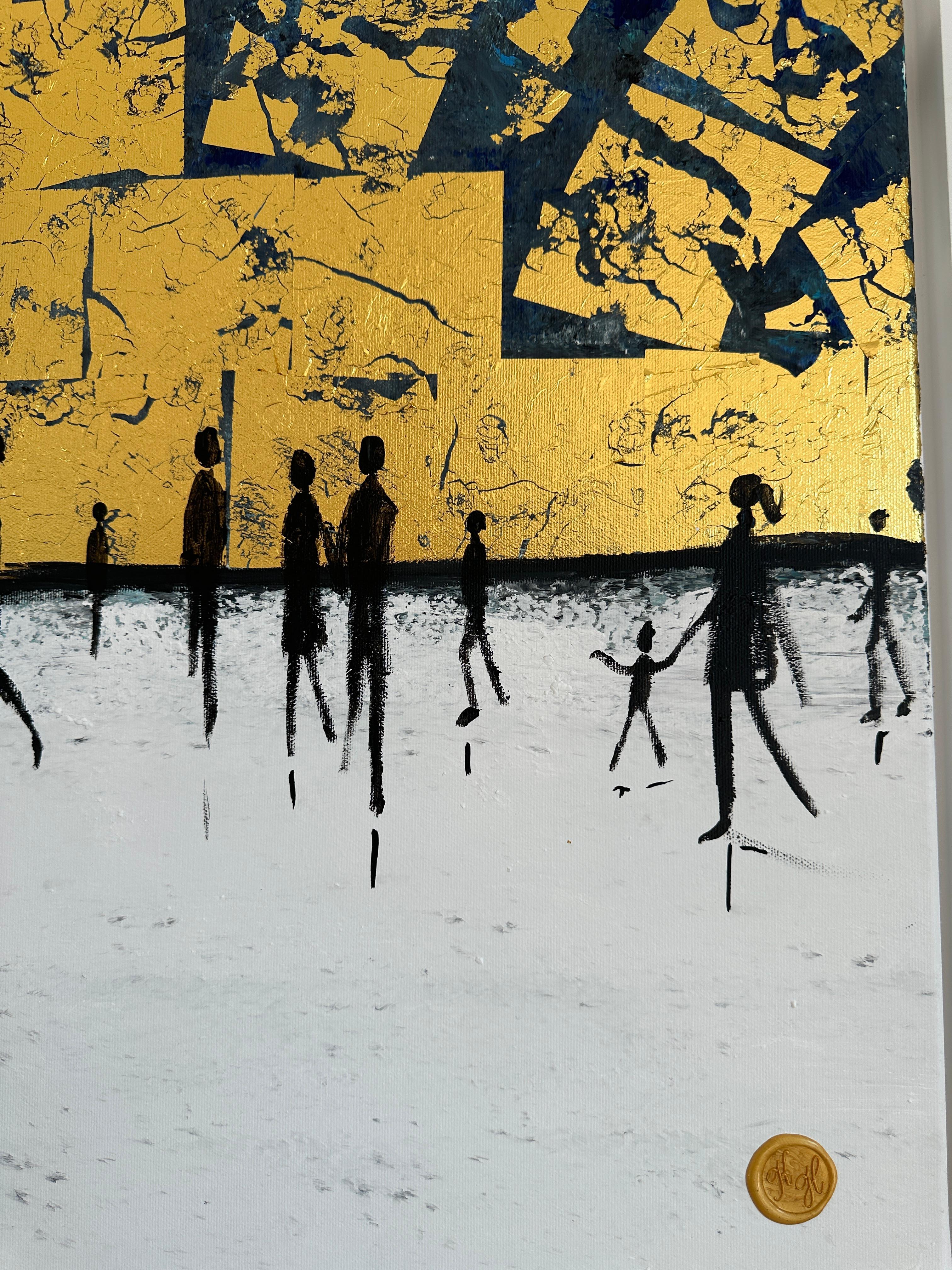 Come outside with me Gold Leaf Contemporary abstract family painting For Sale 4
