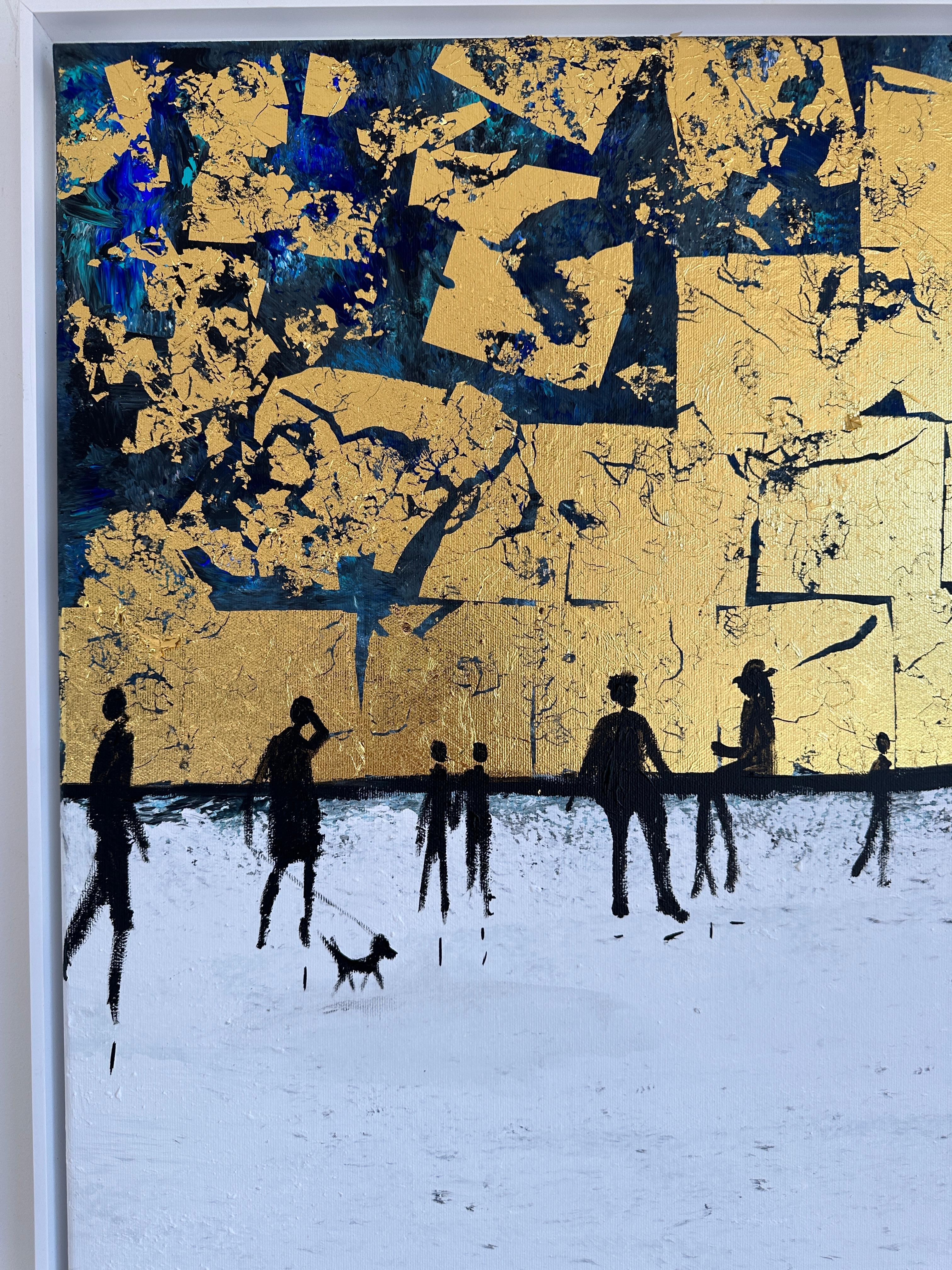 Come outside with me Gold Leaf Contemporary abstract family painting For Sale 5