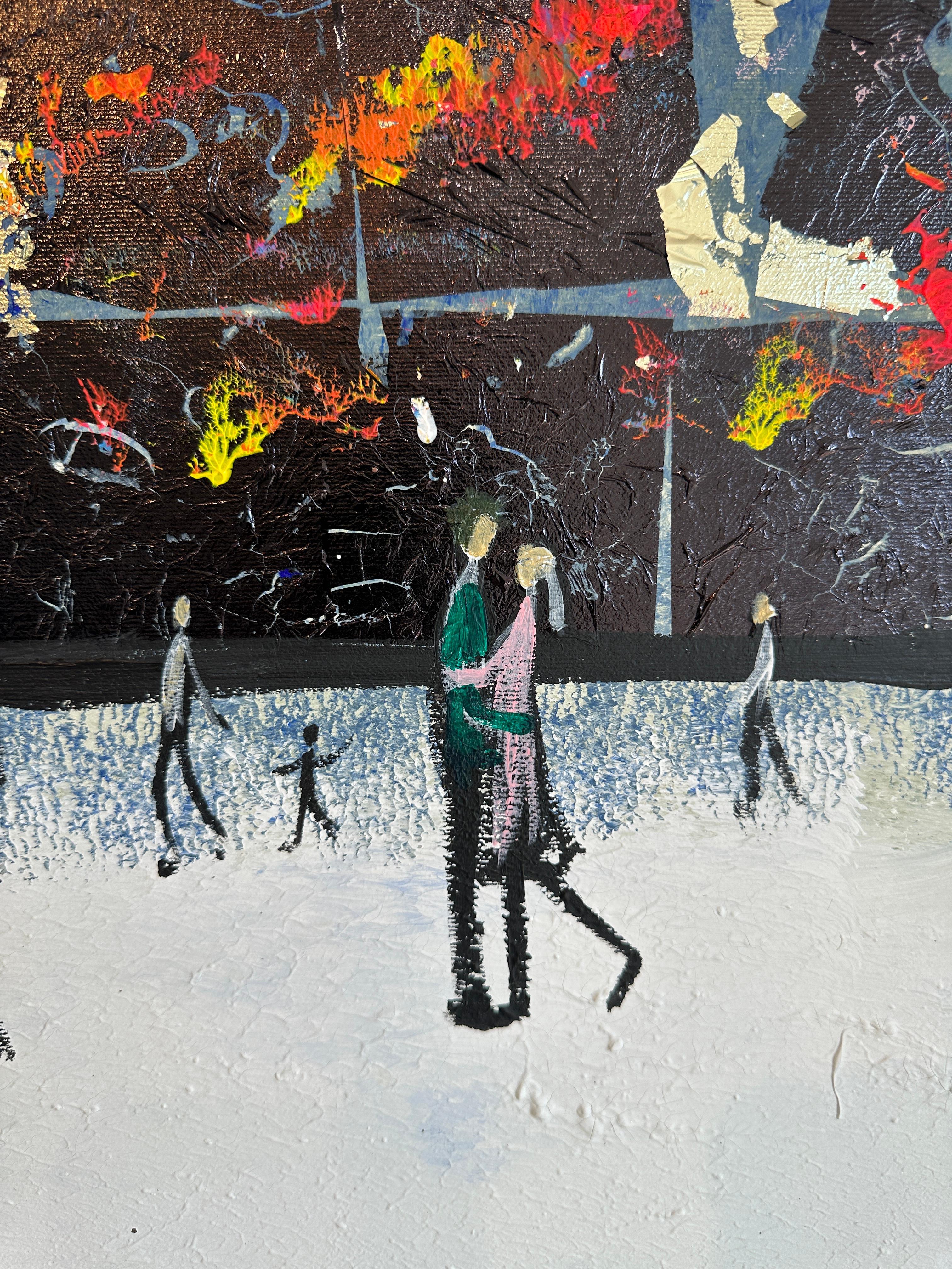 Crazy little Thing called Love - Gold Leaf Contemporary abstract family painting For Sale 6