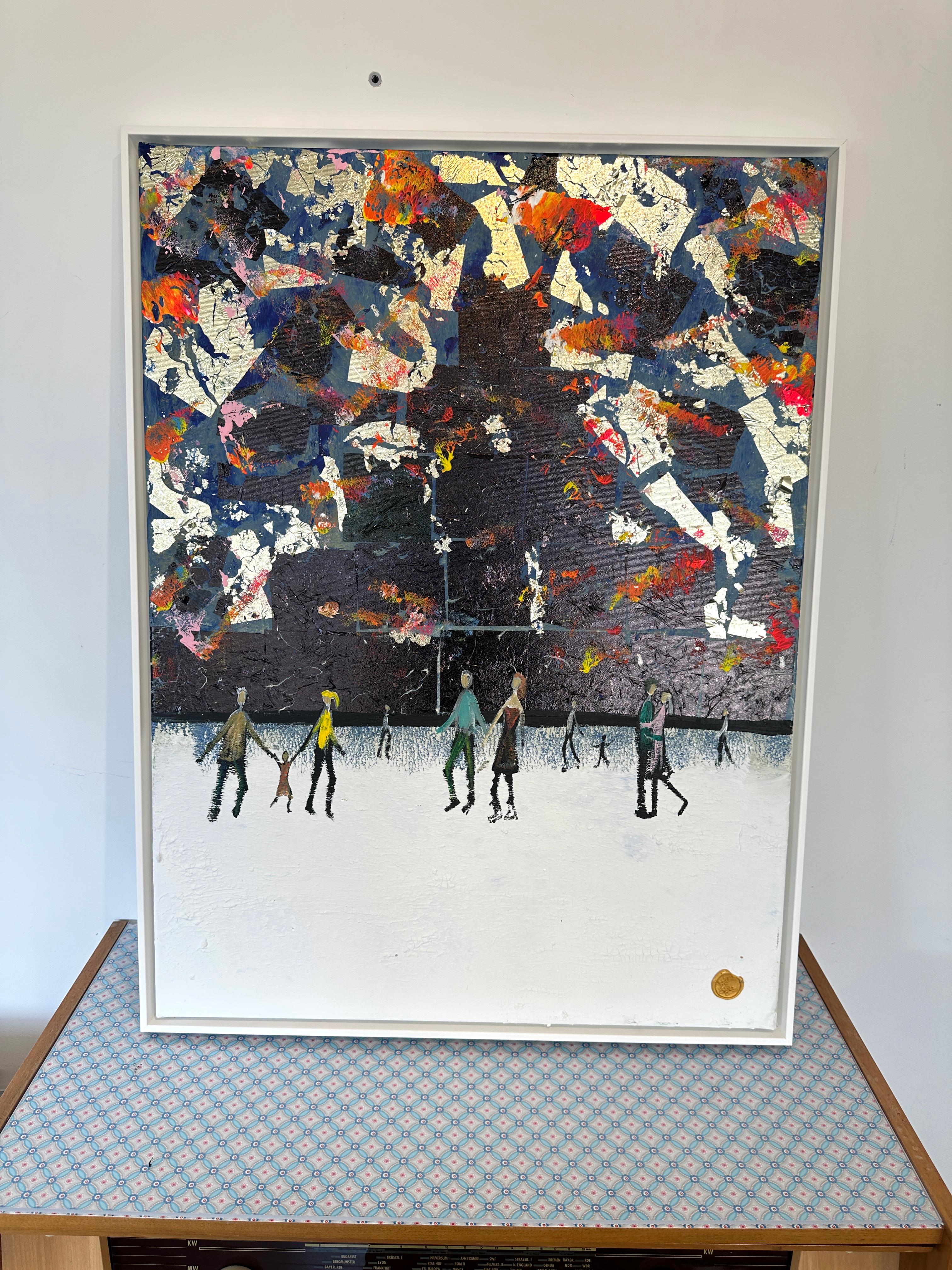 Crazy little Thing called Love - Gold Leaf Contemporary abstract family painting For Sale 7