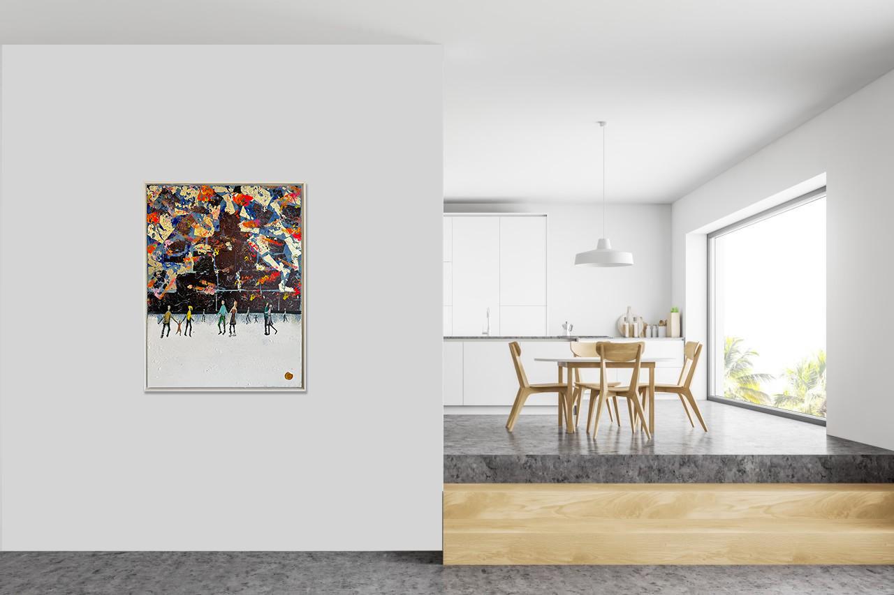 Crazy little Thing called Love - Gold Leaf Contemporary abstract family painting For Sale 10