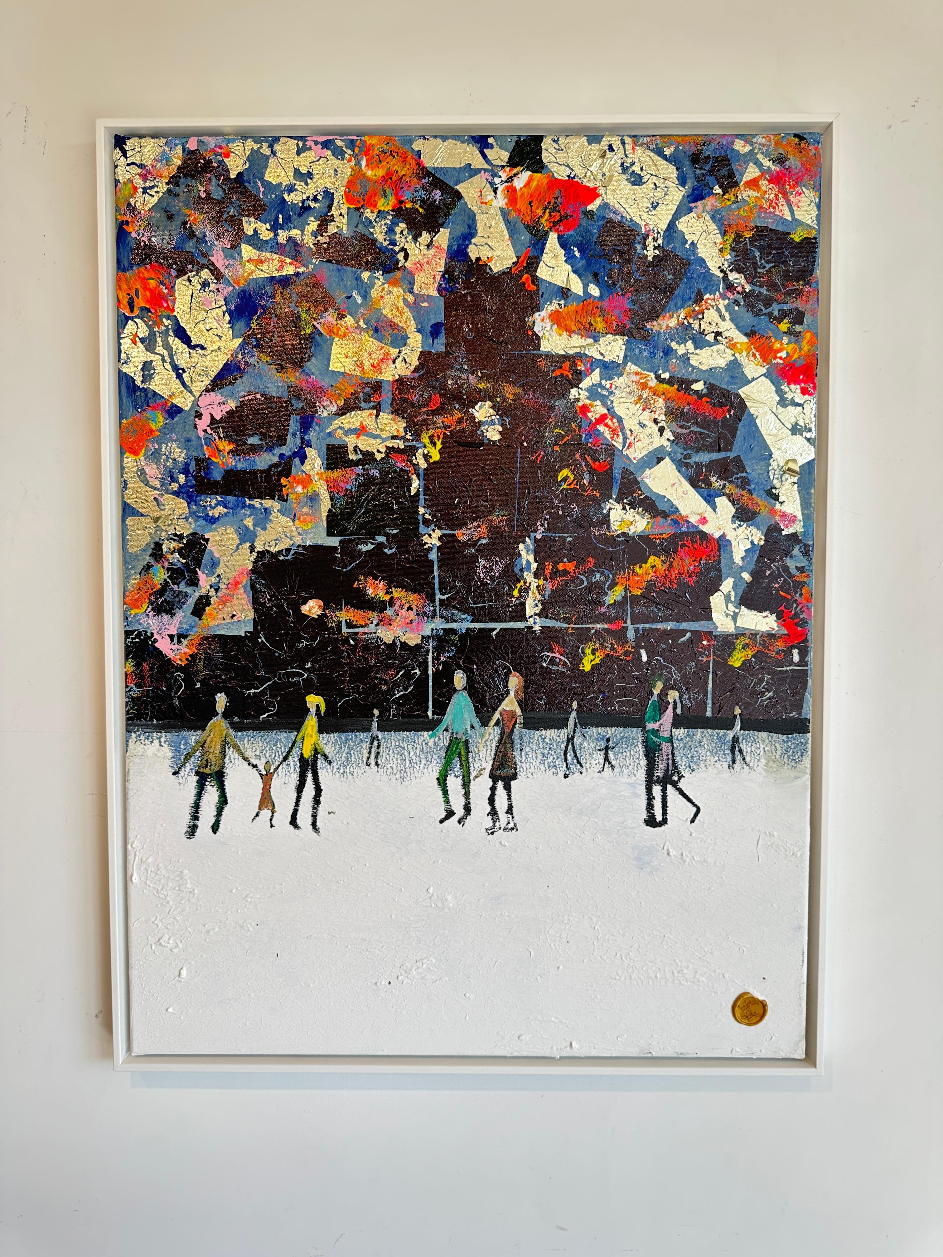 Crazy little Thing called Love - Gold Leaf Contemporary abstract family painting - Painting by Katharina Hormel
