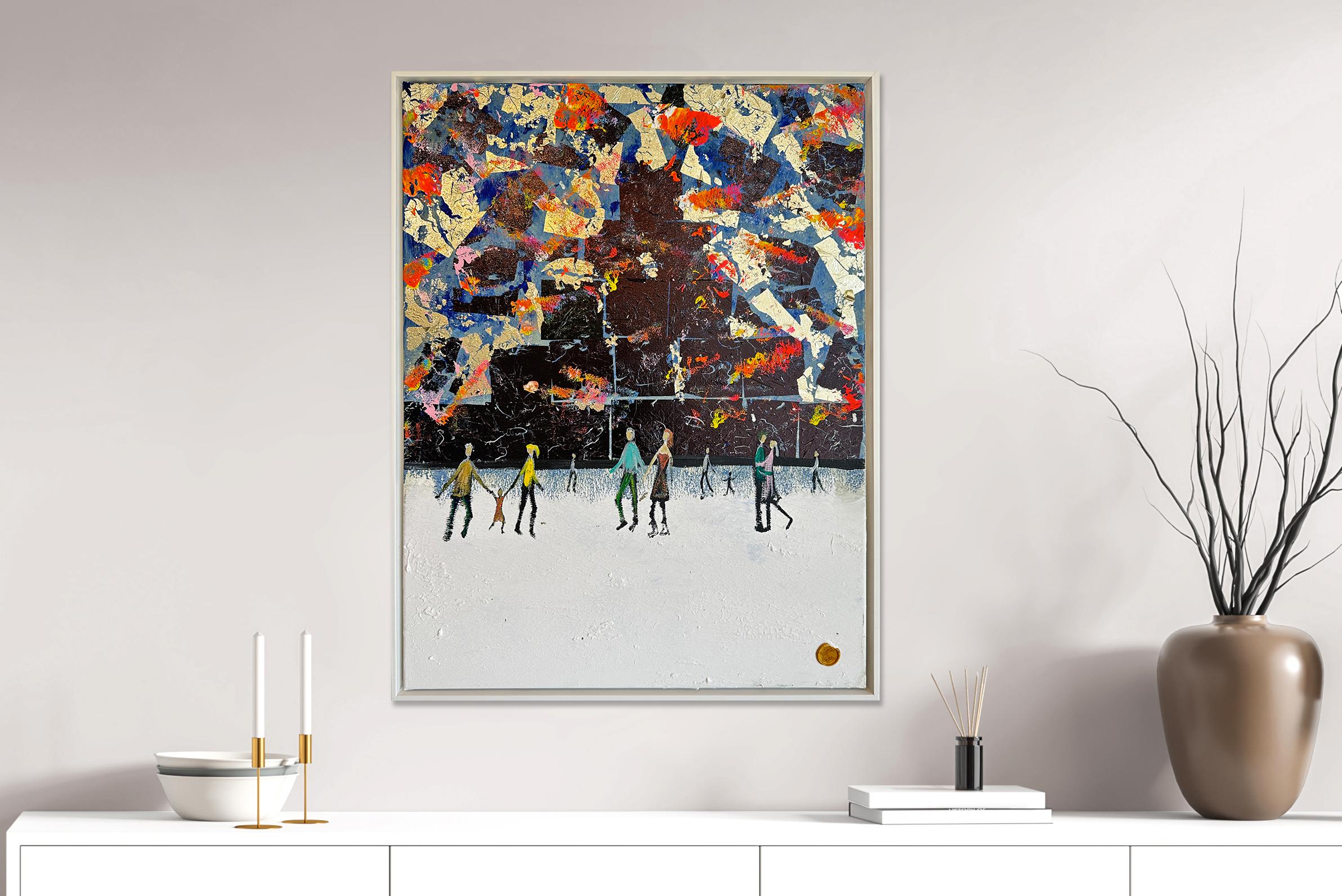 Crazy little Thing called Love - Gold Leaf Contemporary abstract family painting - Gray Abstract Painting by Katharina Hormel