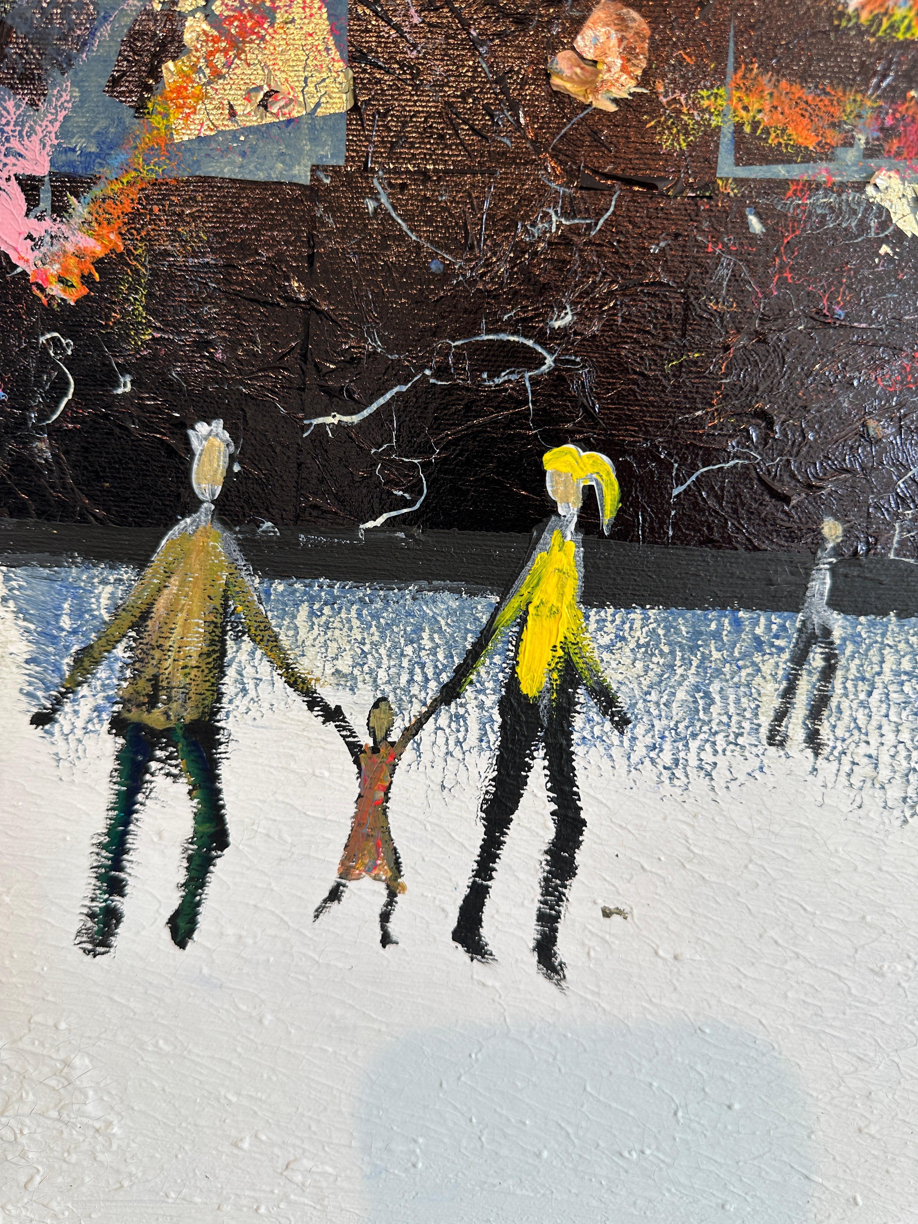 Katharina Hormel creates minimalistic landscape paintings featuring everyday scenes of life. Her art often portrays people engaged in their daily activities, such as taking a leisurely walk in the park, cycling, playing football, or even