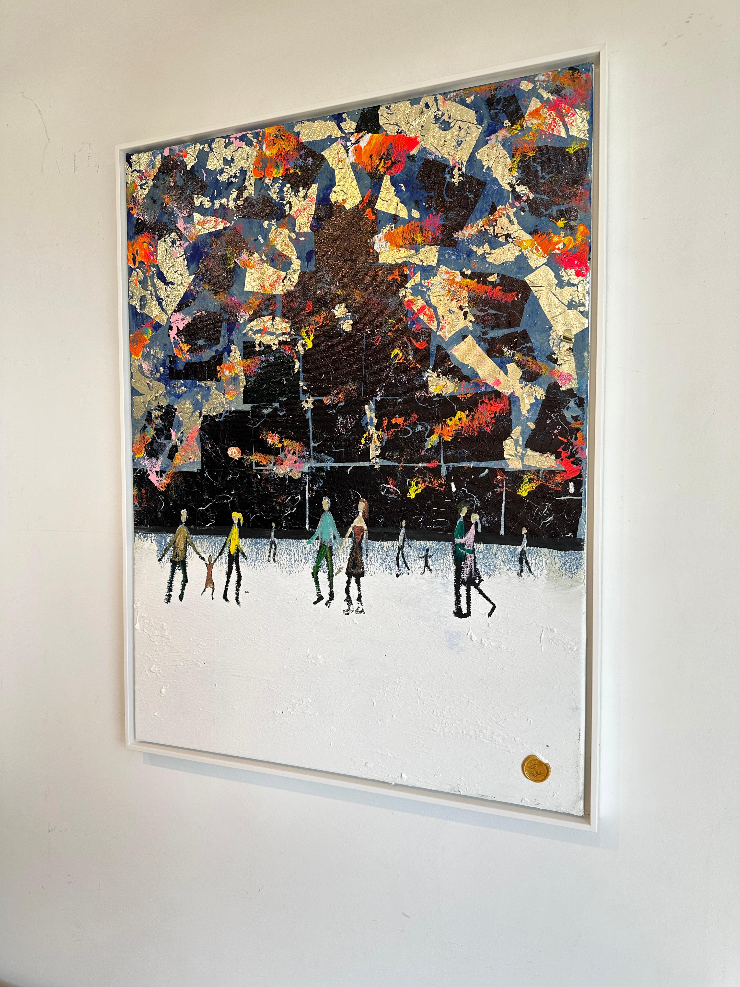 Crazy little Thing called Love - Gold Leaf Contemporary abstract family painting For Sale 1