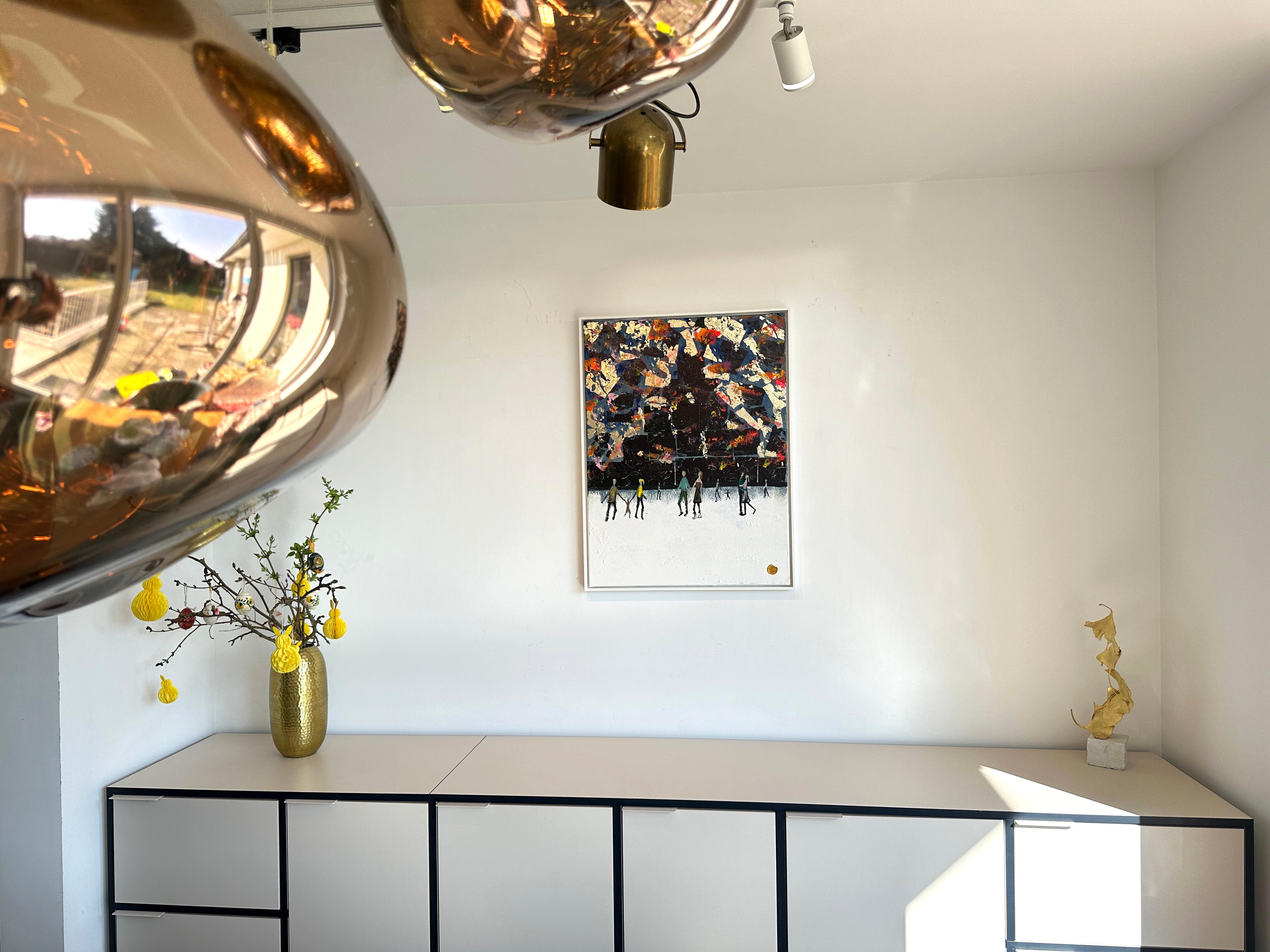 Crazy little Thing called Love - Gold Leaf Contemporary abstract family painting For Sale 2
