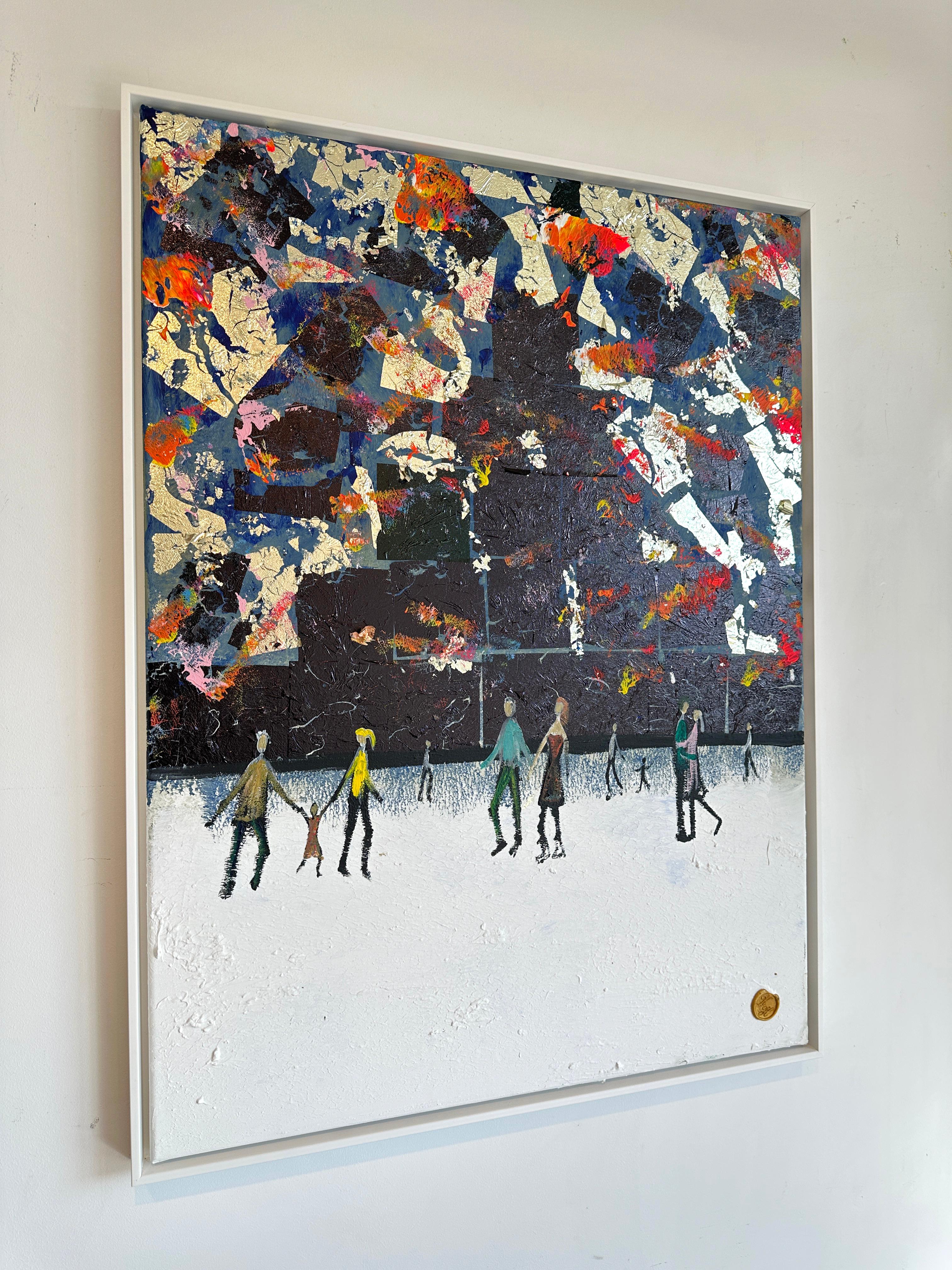 Crazy little Thing called Love - Gold Leaf Contemporary abstract family painting For Sale 3