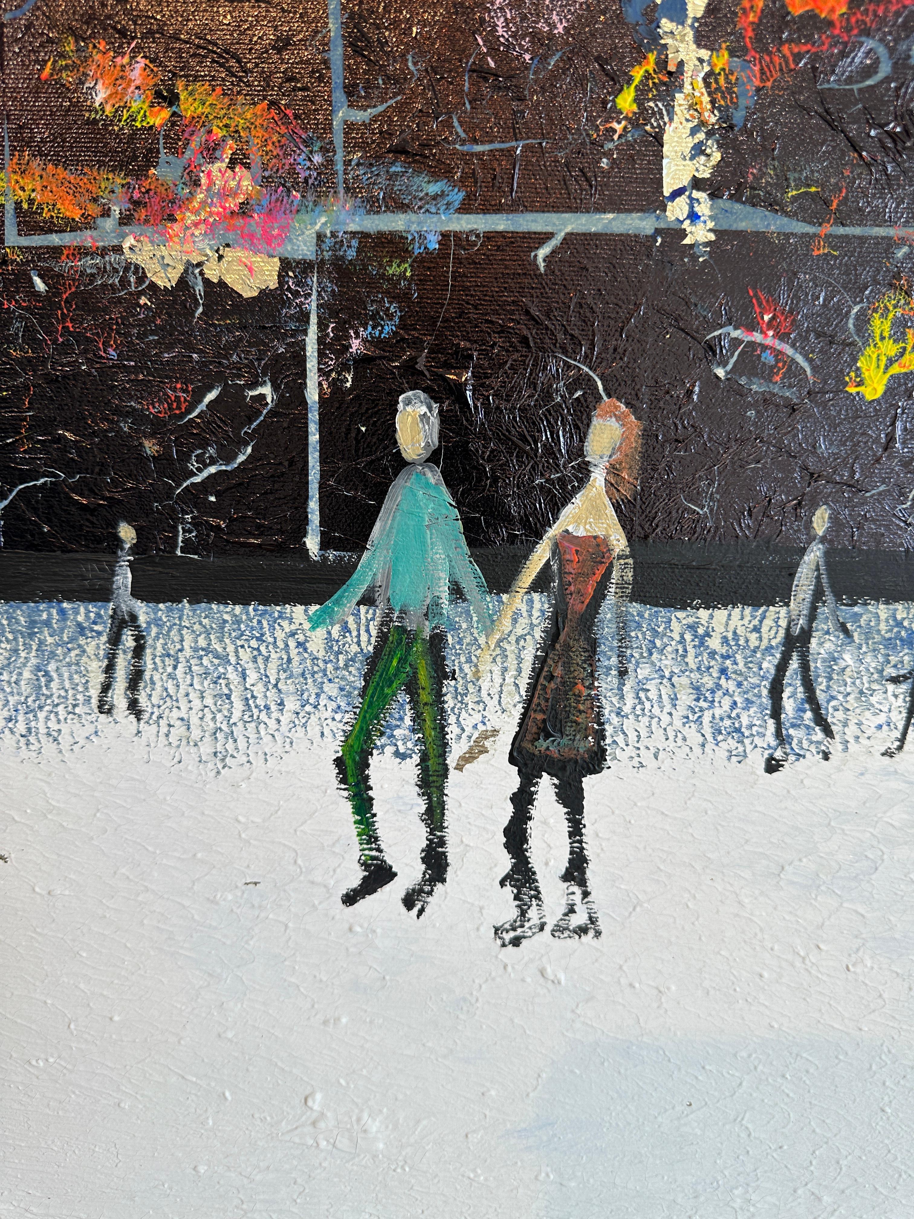 Crazy little Thing called Love - Gold Leaf Contemporary abstract family painting For Sale 4