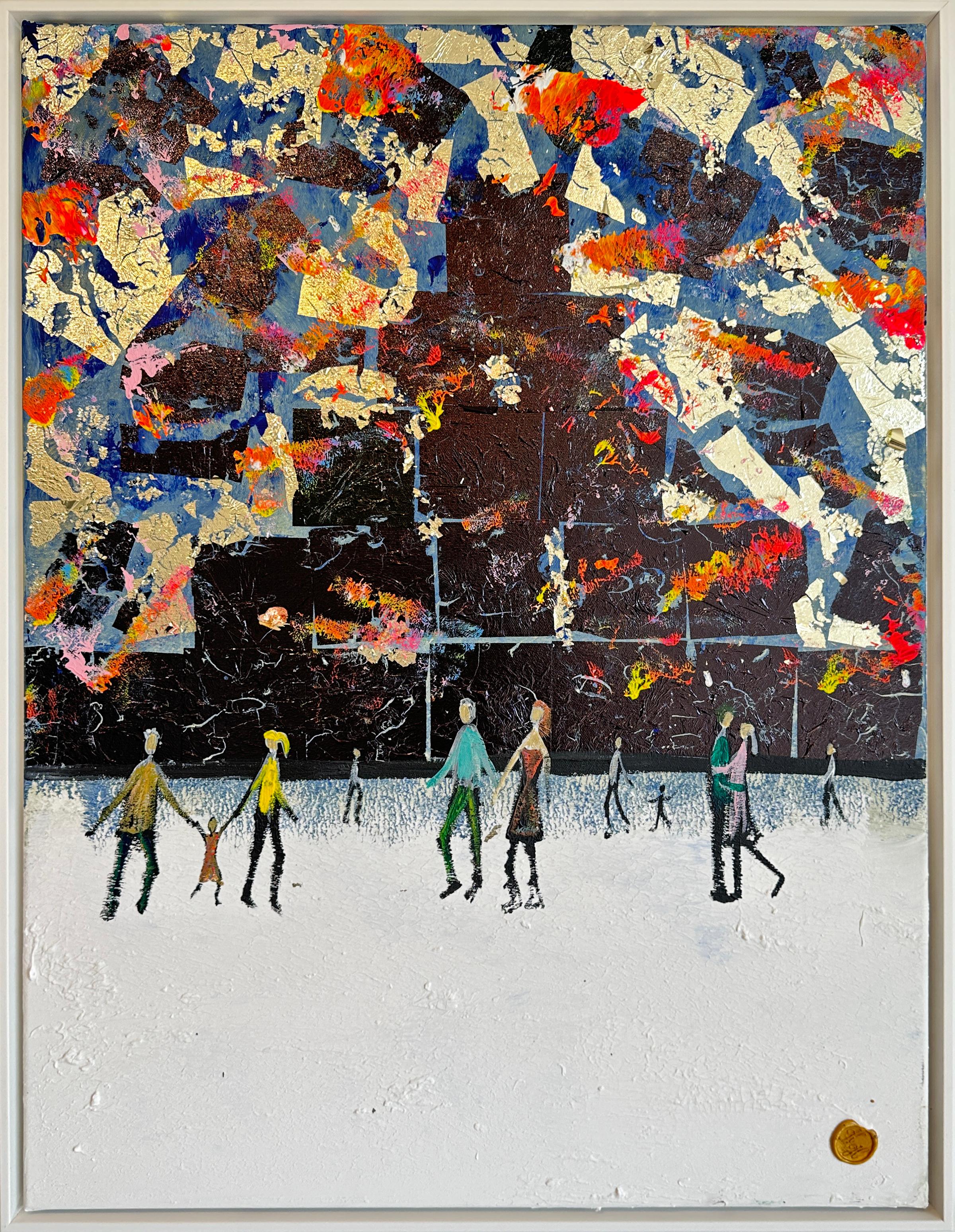 Katharina Hormel Abstract Painting - Crazy little Thing called Love - Gold Leaf Contemporary abstract family painting