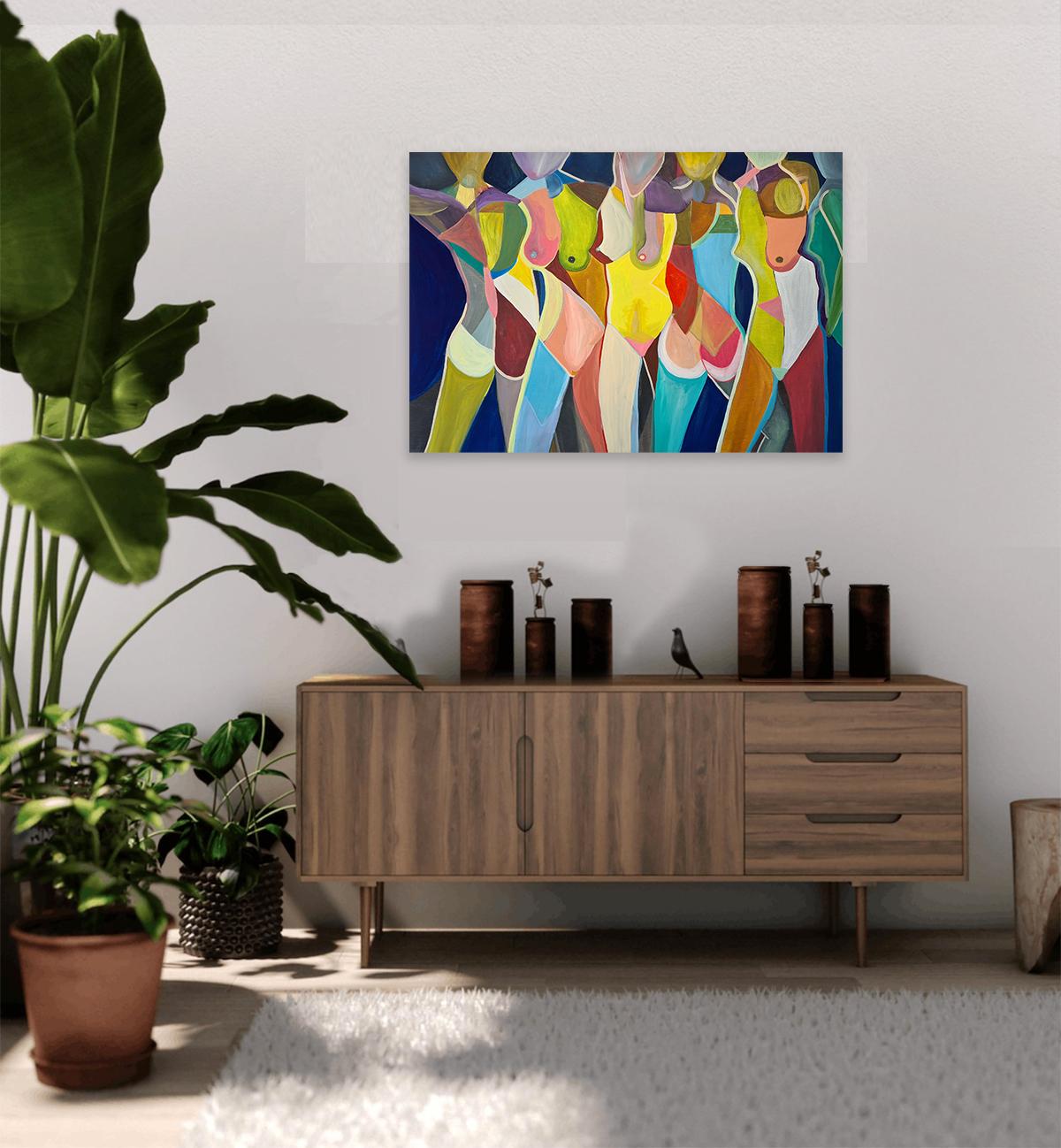 Dancing by K. Hormel - Nude Contemporary abstract colorful painting For Sale 13