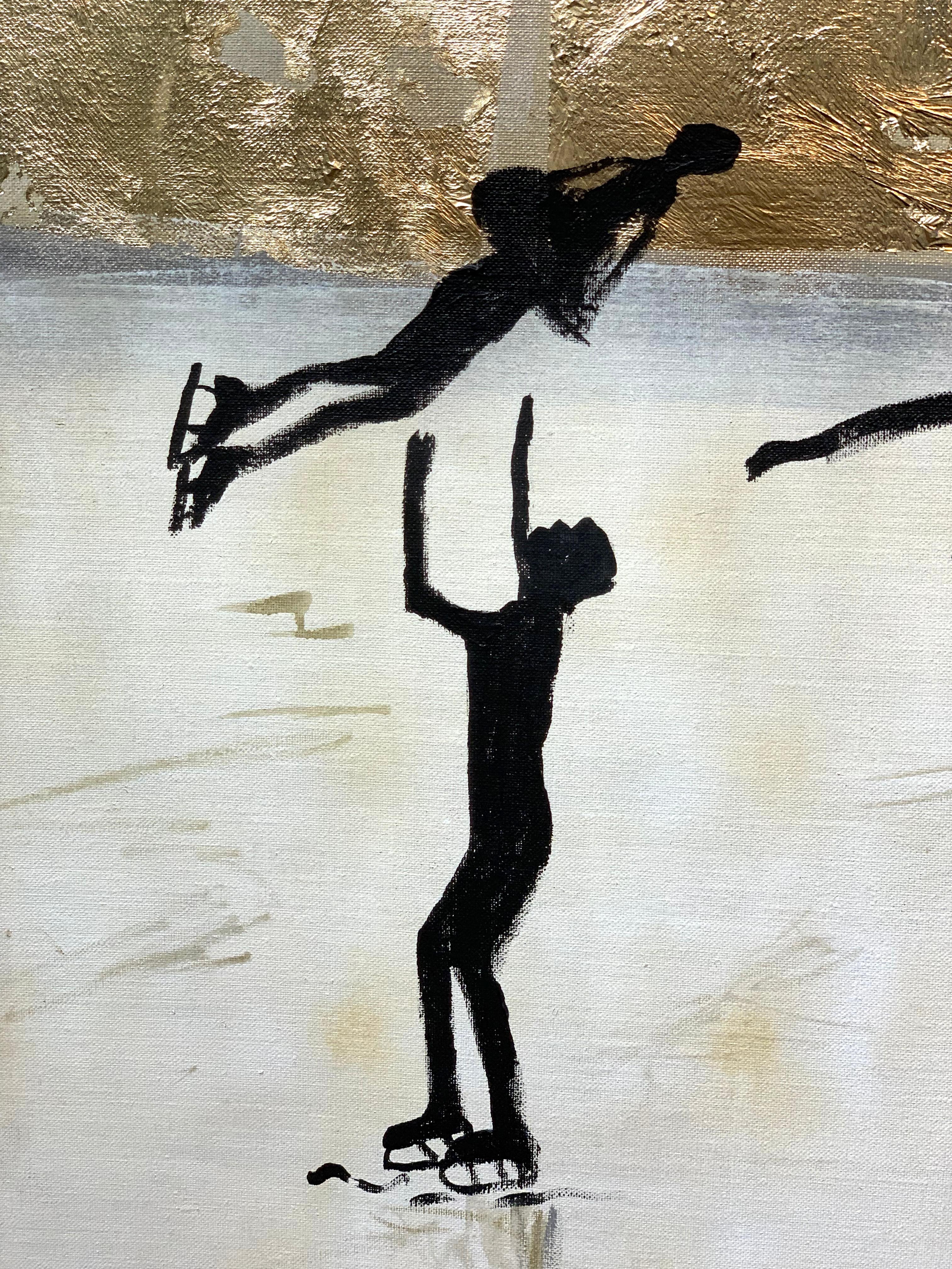 Bailando sobre hielo by K. Hormel - Oro Cuadro al óleo abstracto contemporáneo en venta 9