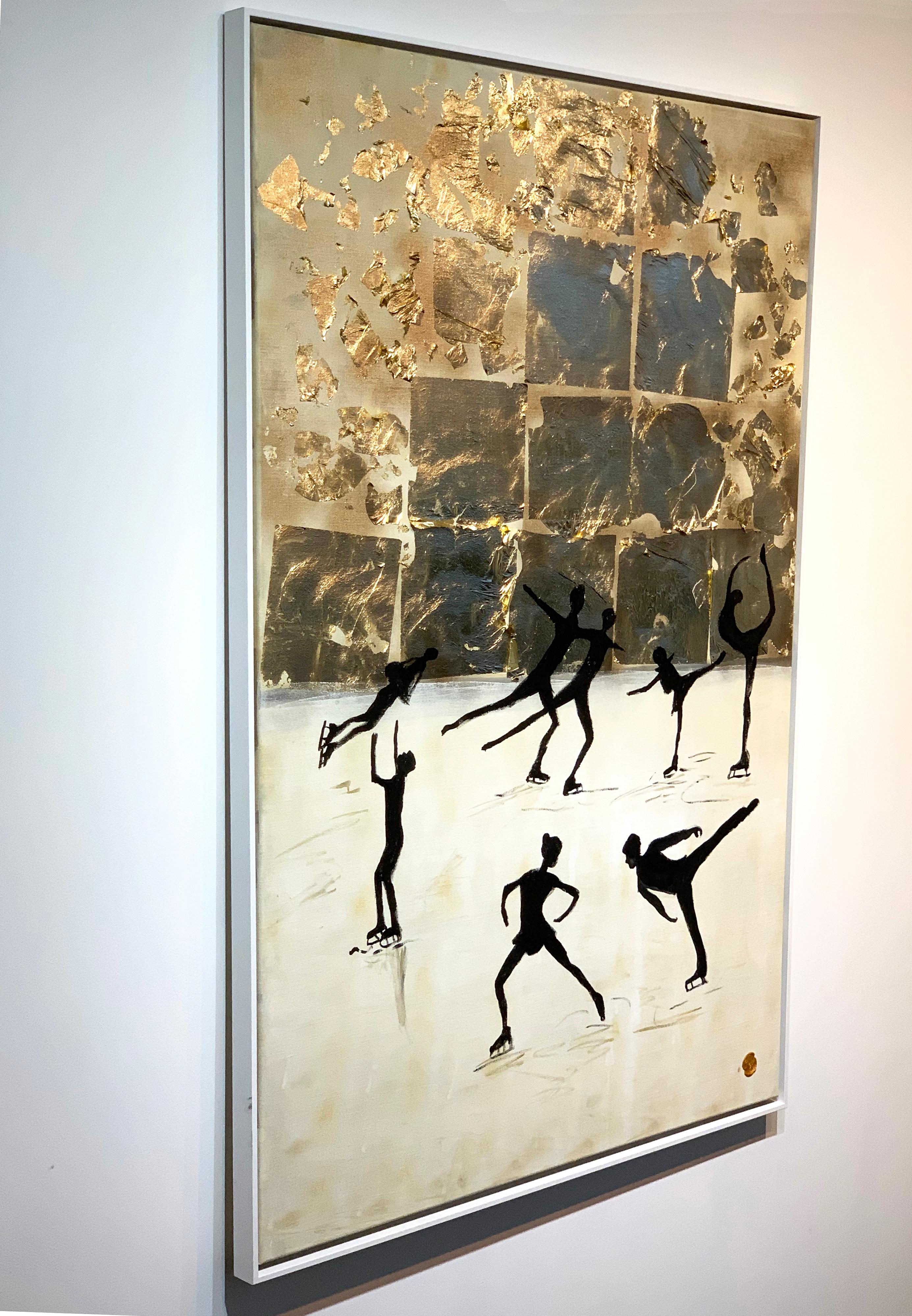 Dancing on Ice von K. Hormel - Gold Zeitgenössisches abstraktes Ölgemälde im Angebot 8