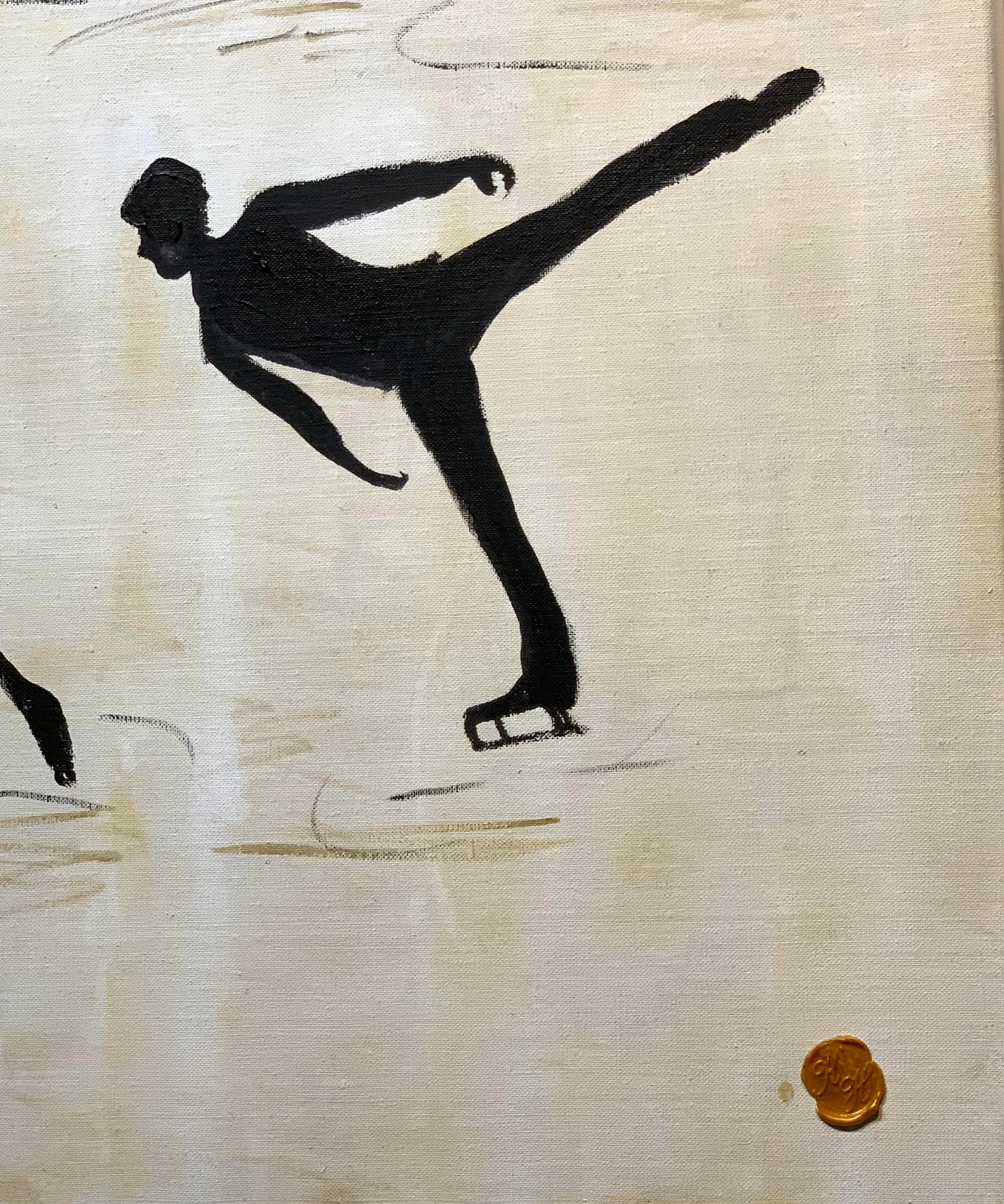Dancing on Ice by K. Hormel - Gold Contemporary abstract Oil painting For Sale 8