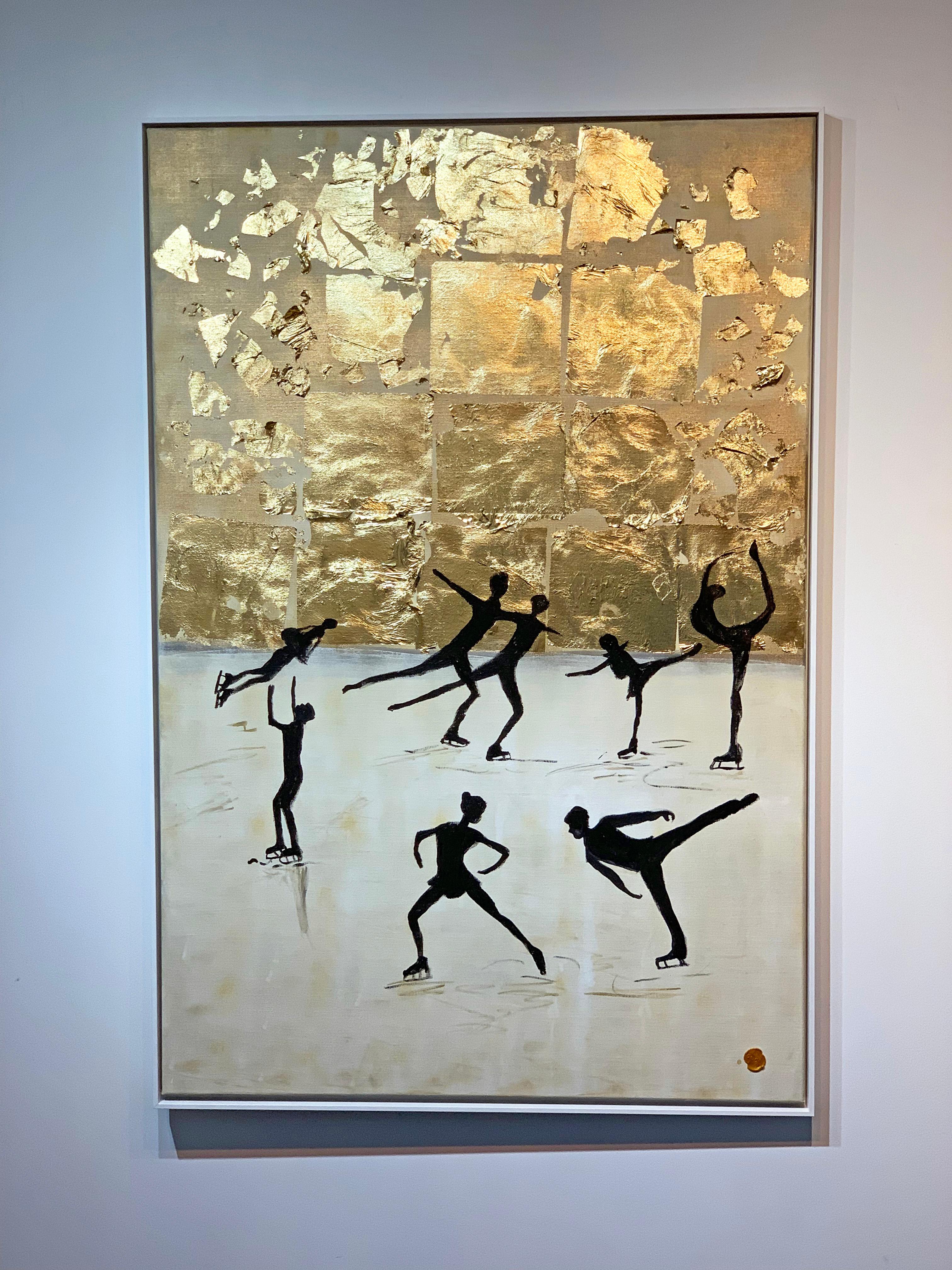 Dancing on Ice by K. Hormel - Gold Contemporary abstract Oil painting - Painting by Katharina Hormel