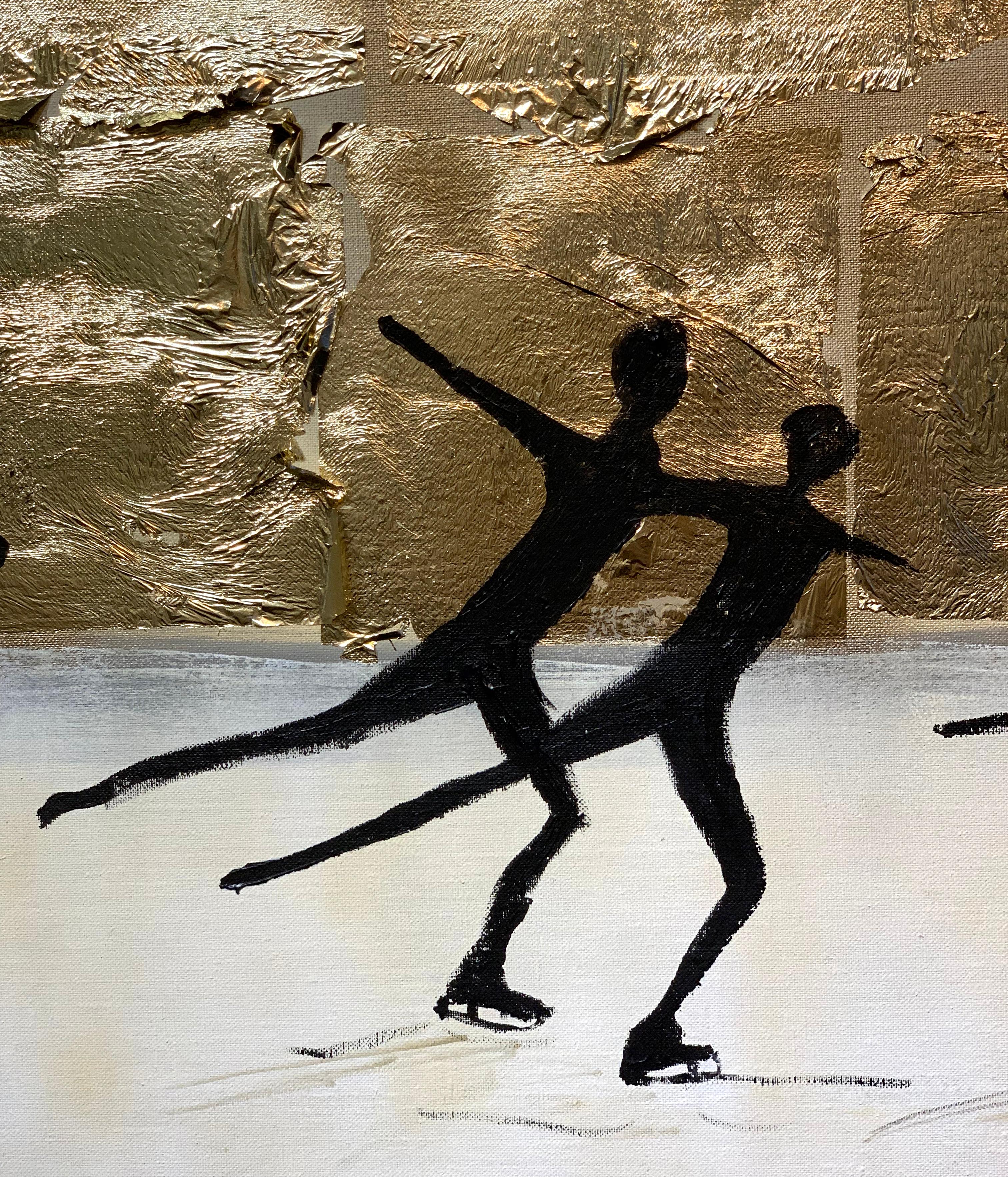 Dancing on Ice von K. Hormel - Gold Zeitgenössisches abstraktes Ölgemälde (Braun), Abstract Painting, von Katharina Hormel