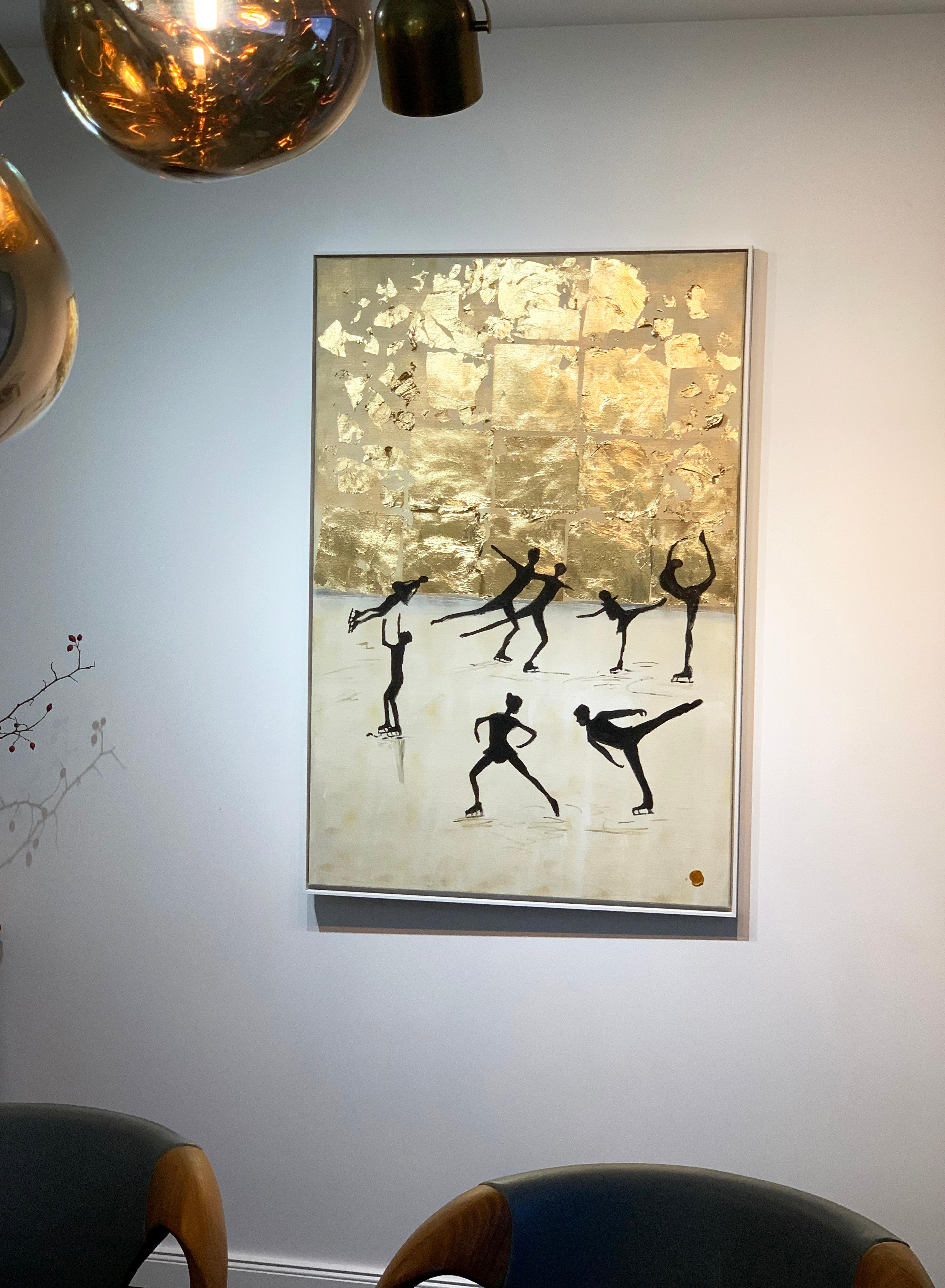Dancing on Ice by K. Hormel - Gold Contemporary abstract Oil painting - Brown Abstract Painting by Katharina Hormel