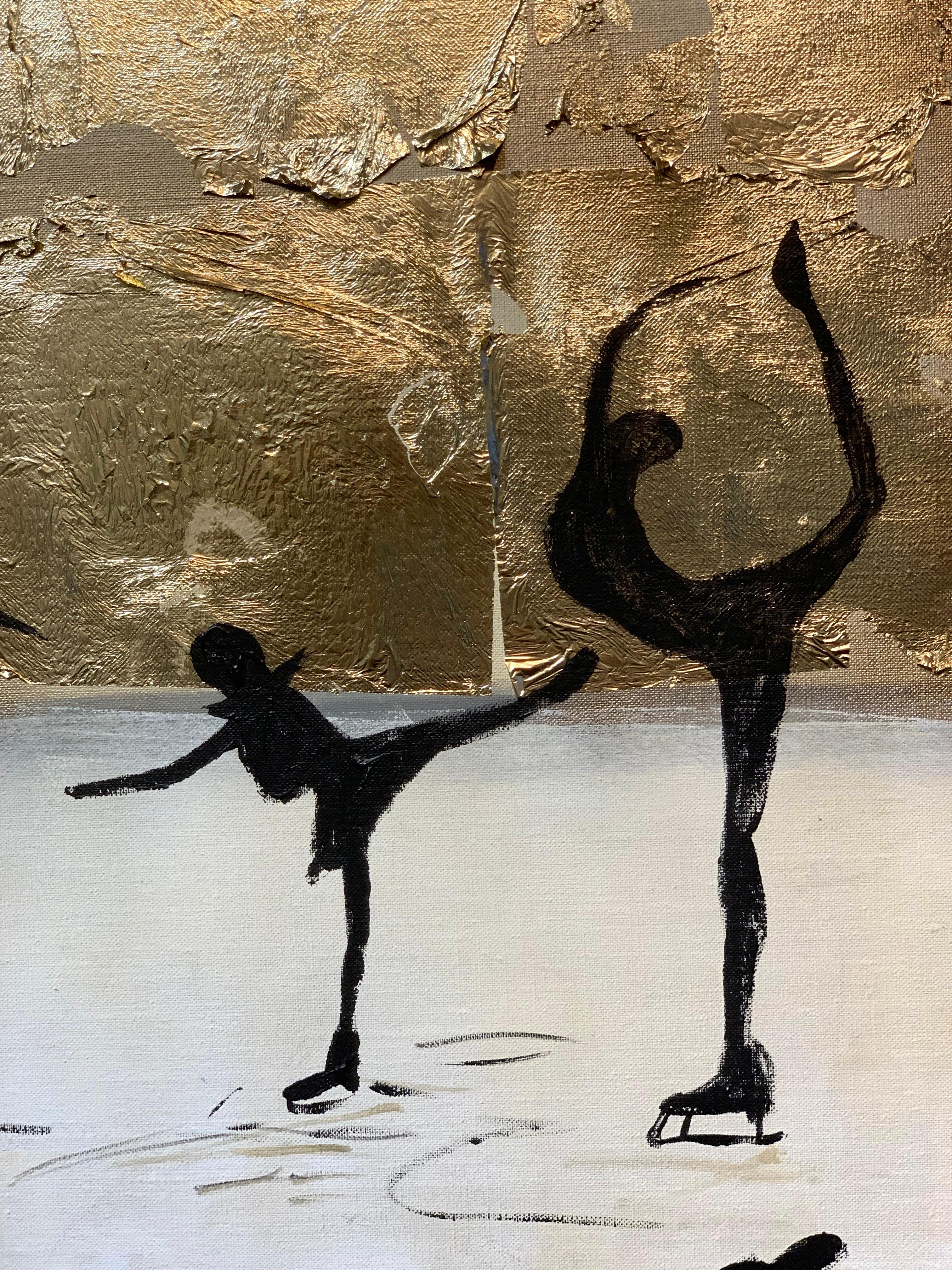 Dancing on Ice von K. Hormel - Gold Zeitgenössisches abstraktes Ölgemälde im Angebot 1