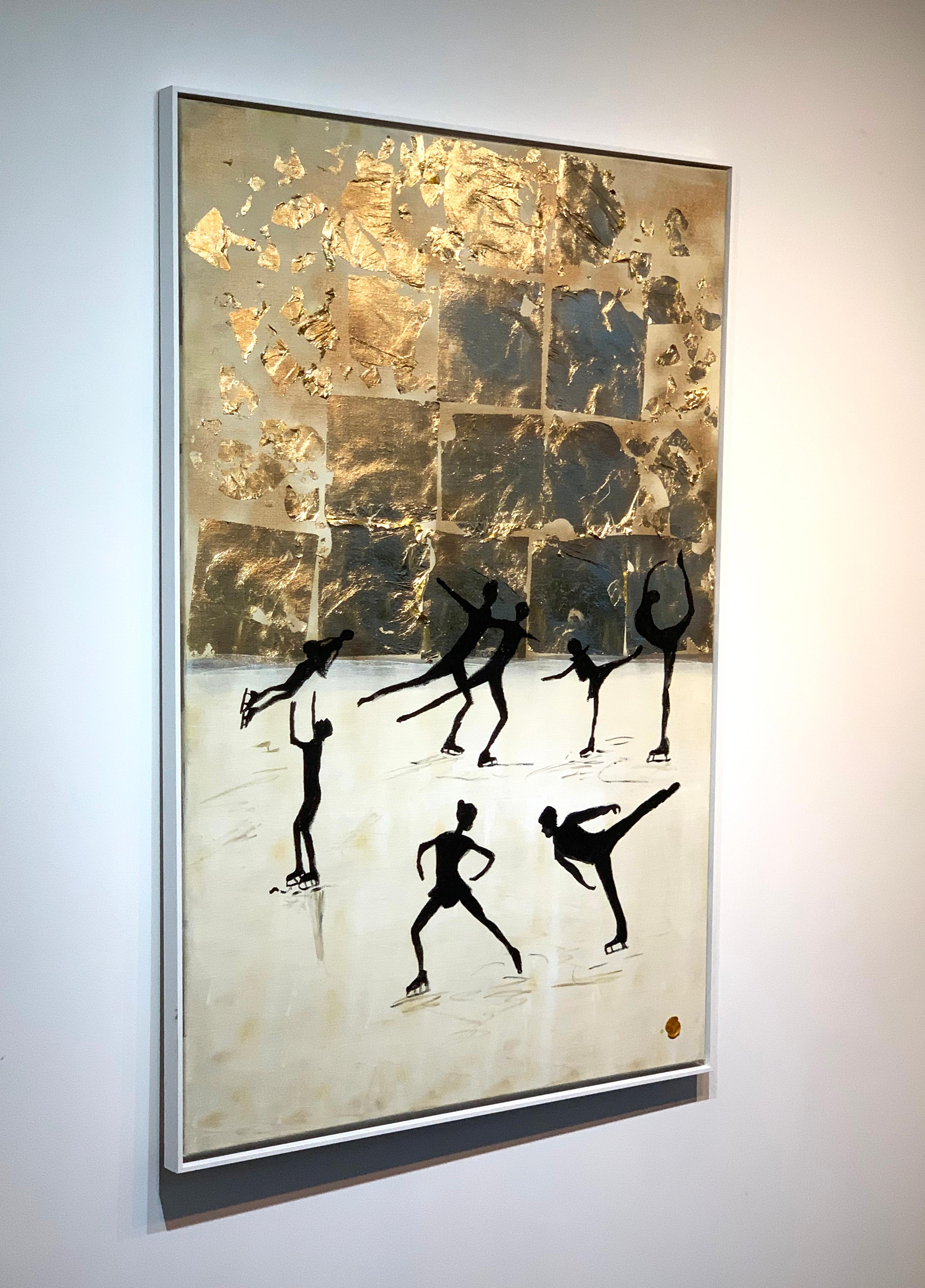 Bailando sobre hielo by K. Hormel - Oro Cuadro al óleo abstracto contemporáneo en venta 4