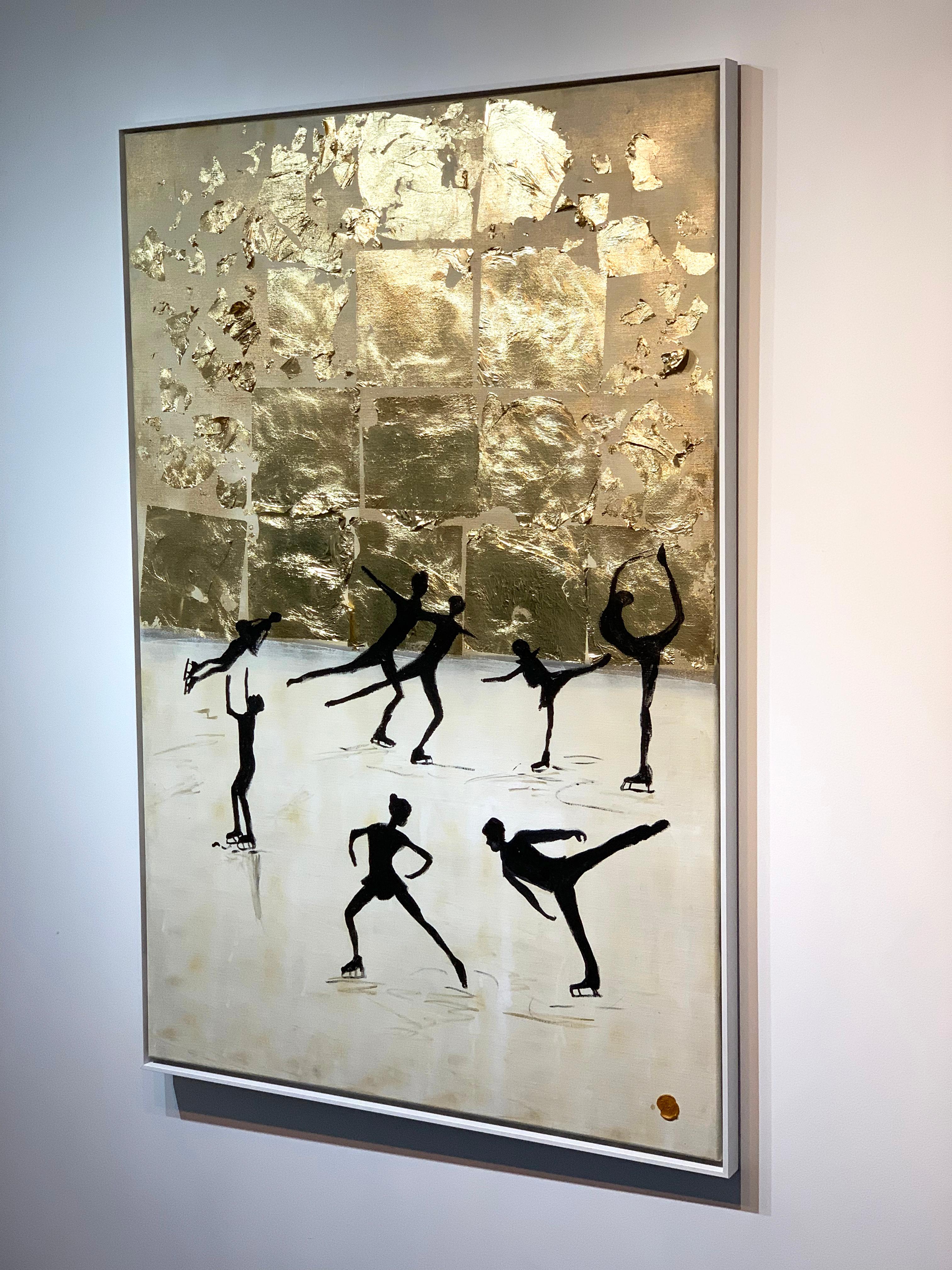 Dancing on Ice by K. Hormel - Gold Contemporary abstract Oil painting For Sale 2
