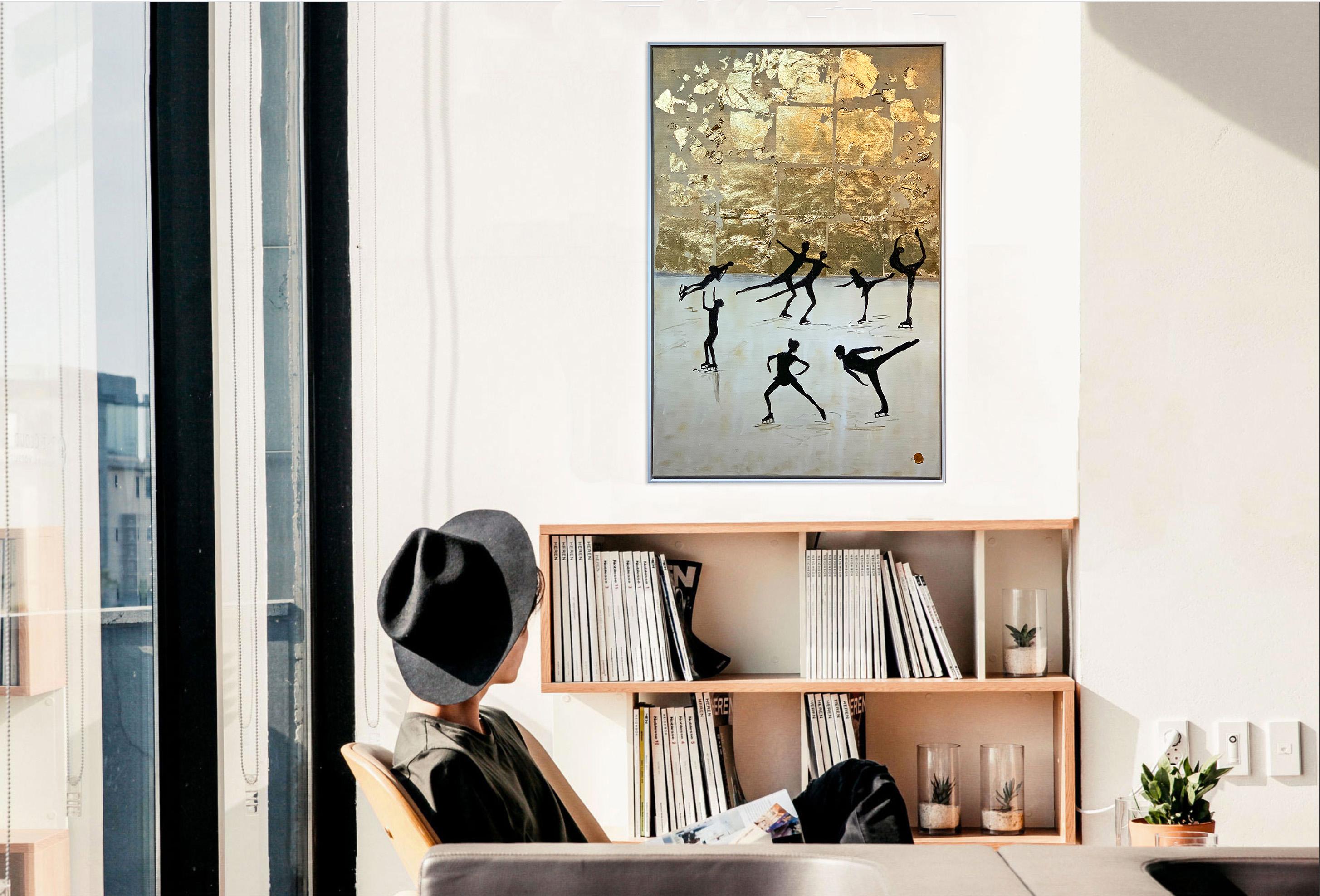 Bailando sobre hielo by K. Hormel - Oro Cuadro al óleo abstracto contemporáneo en venta 6