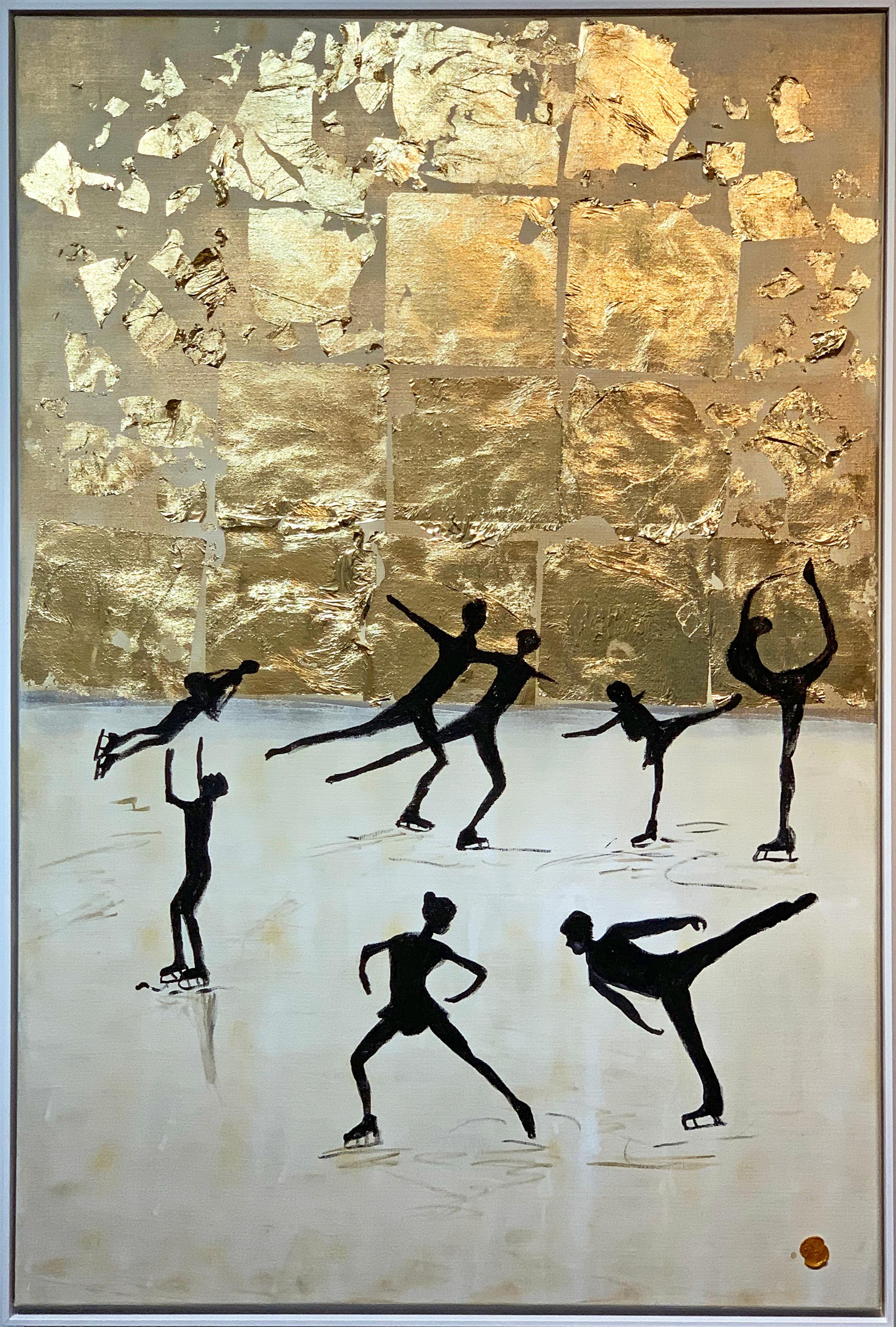 Katharina Hormel Abstract Painting - Dancing on Ice by K. Hormel - Gold Contemporary abstract Oil painting