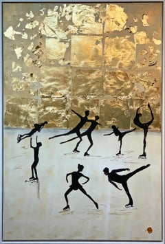 La danse sur glace de K. Hormel - Peinture à l'huile abstraite contemporaine dorée