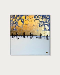 Ogni giorno, sempre con te - Paesaggio minimalista con foglia d'oro, 100x100 cm