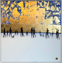 Ogni giorno, sempre con te - Paesaggio minimalista con foglia d'oro, 100x100 cm