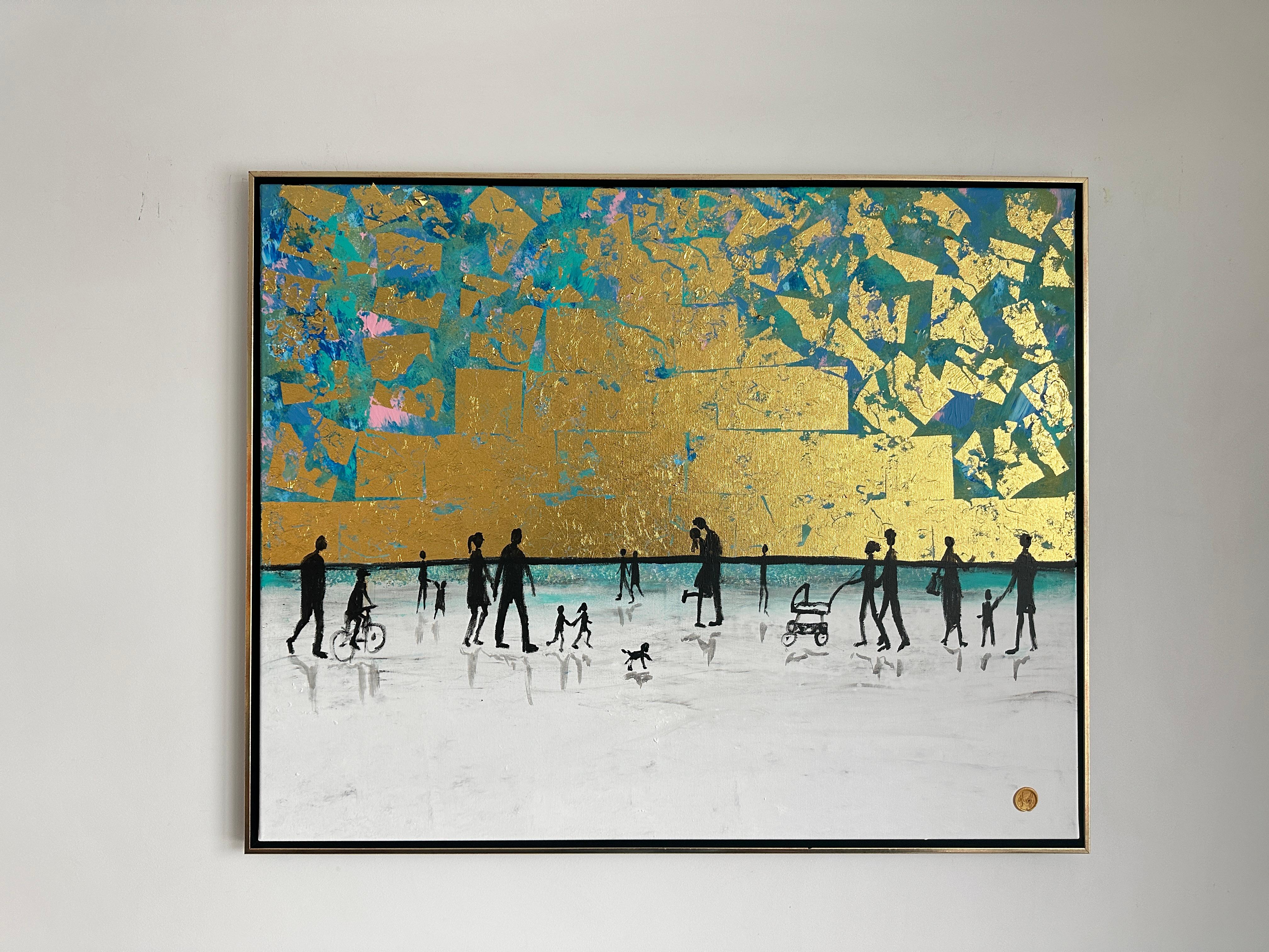 Endless Love Gold Leaf Contemporary abstract family painting - Painting by Katharina Hormel