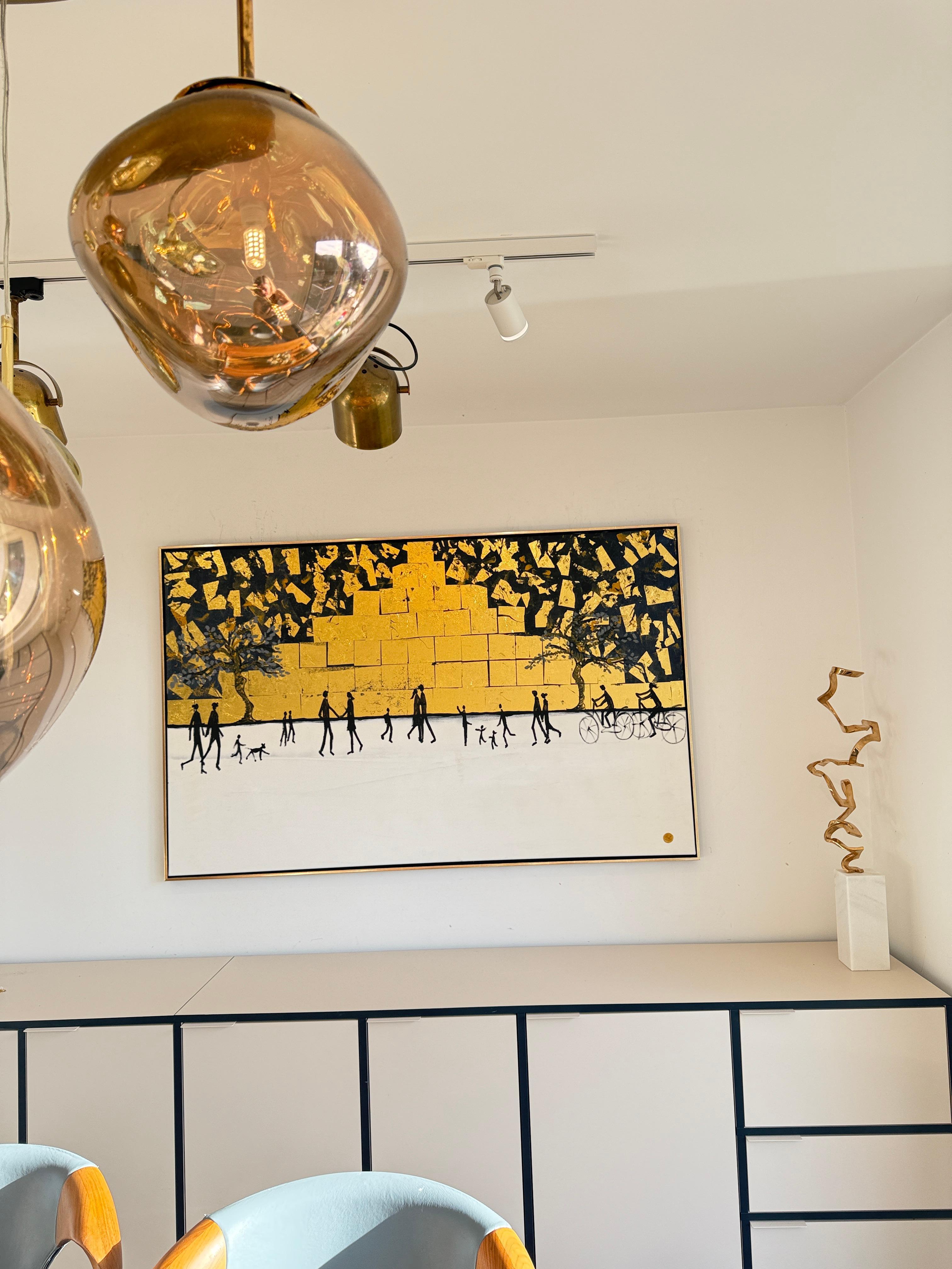 Chaque chemin me ramène à toi -Gold Leaf Peinture familiale abstraite contemporaine en vente 9