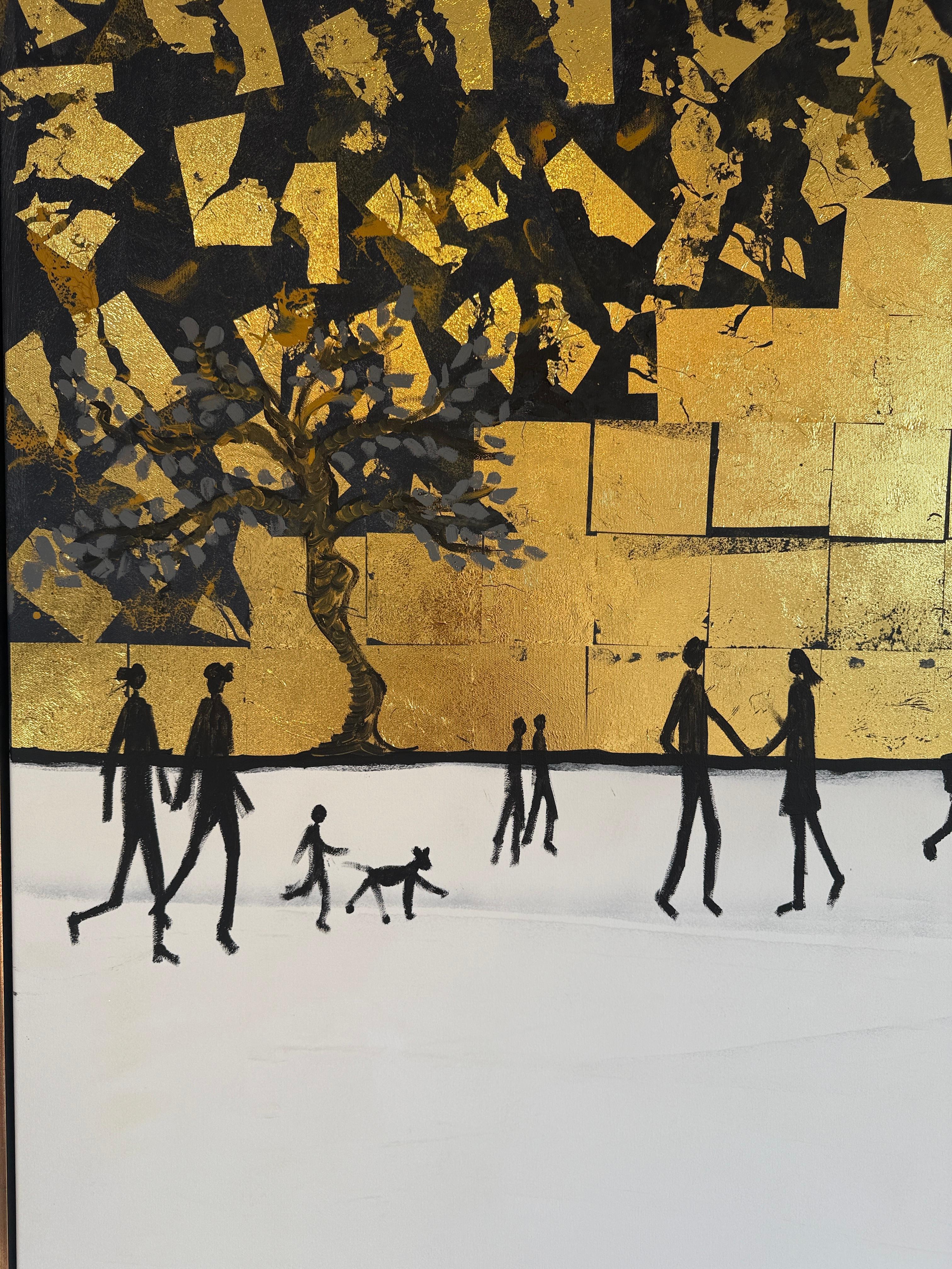 Chaque chemin me ramène à toi -Gold Leaf Peinture familiale abstraite contemporaine en vente 10