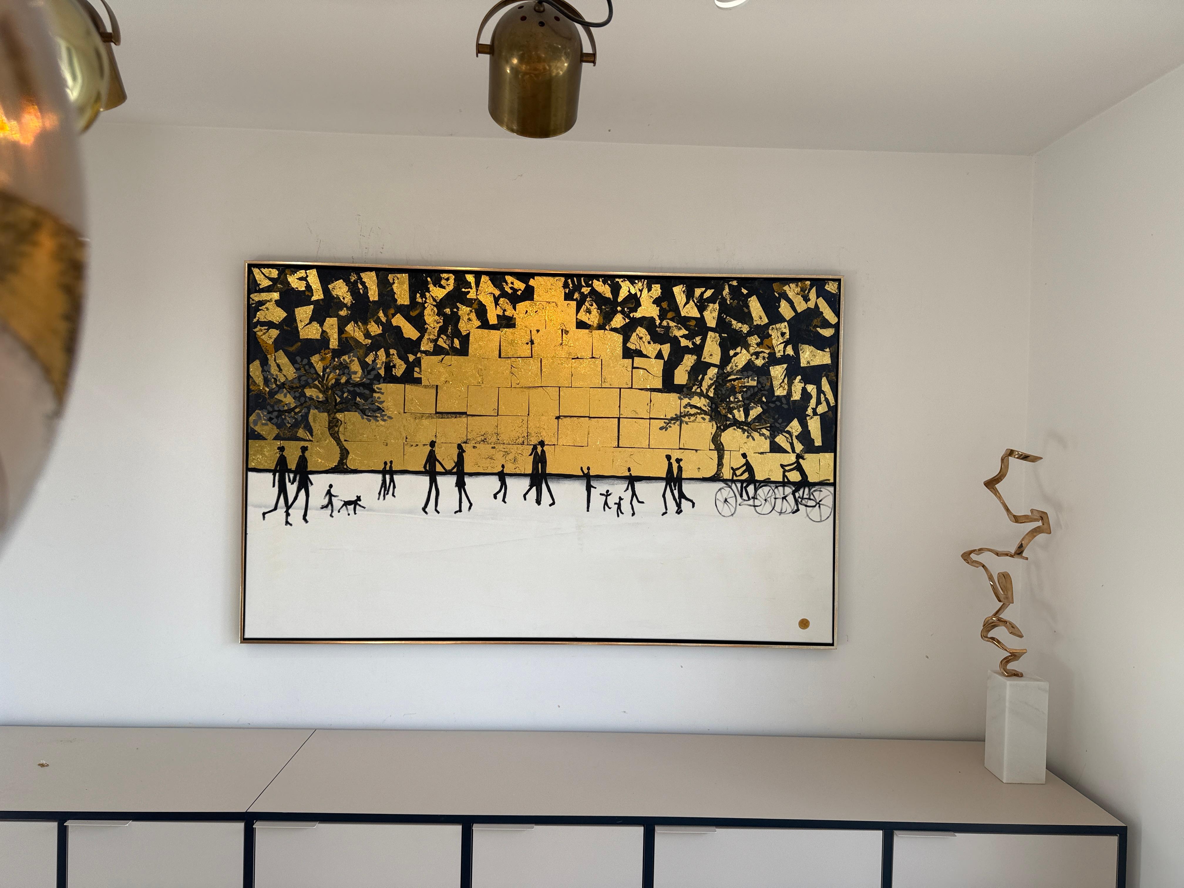 Chaque chemin me ramène à toi -Gold Leaf Peinture familiale abstraite contemporaine en vente 11