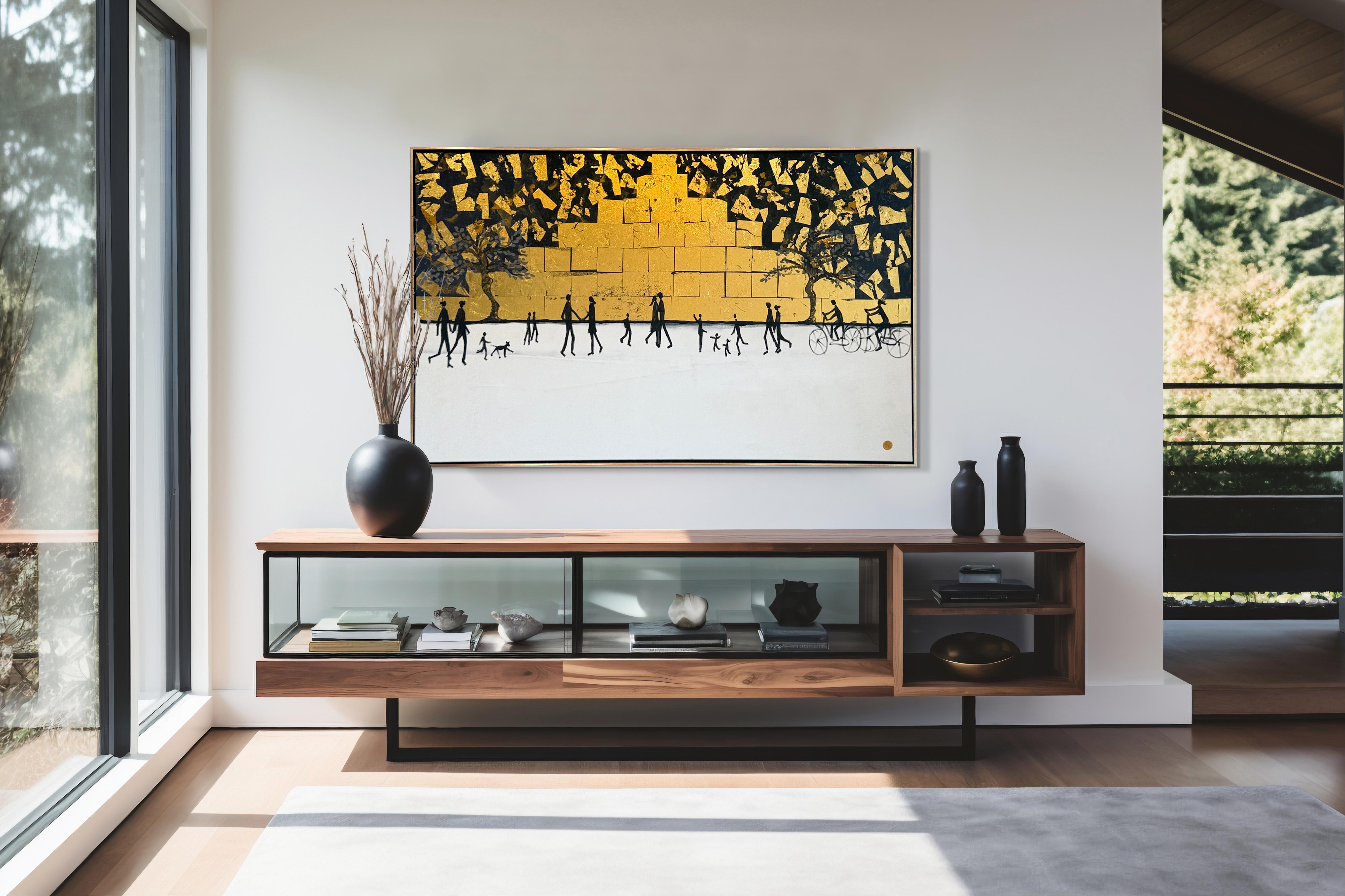 Chaque chemin me ramène à toi -Gold Leaf Peinture familiale abstraite contemporaine en vente 12