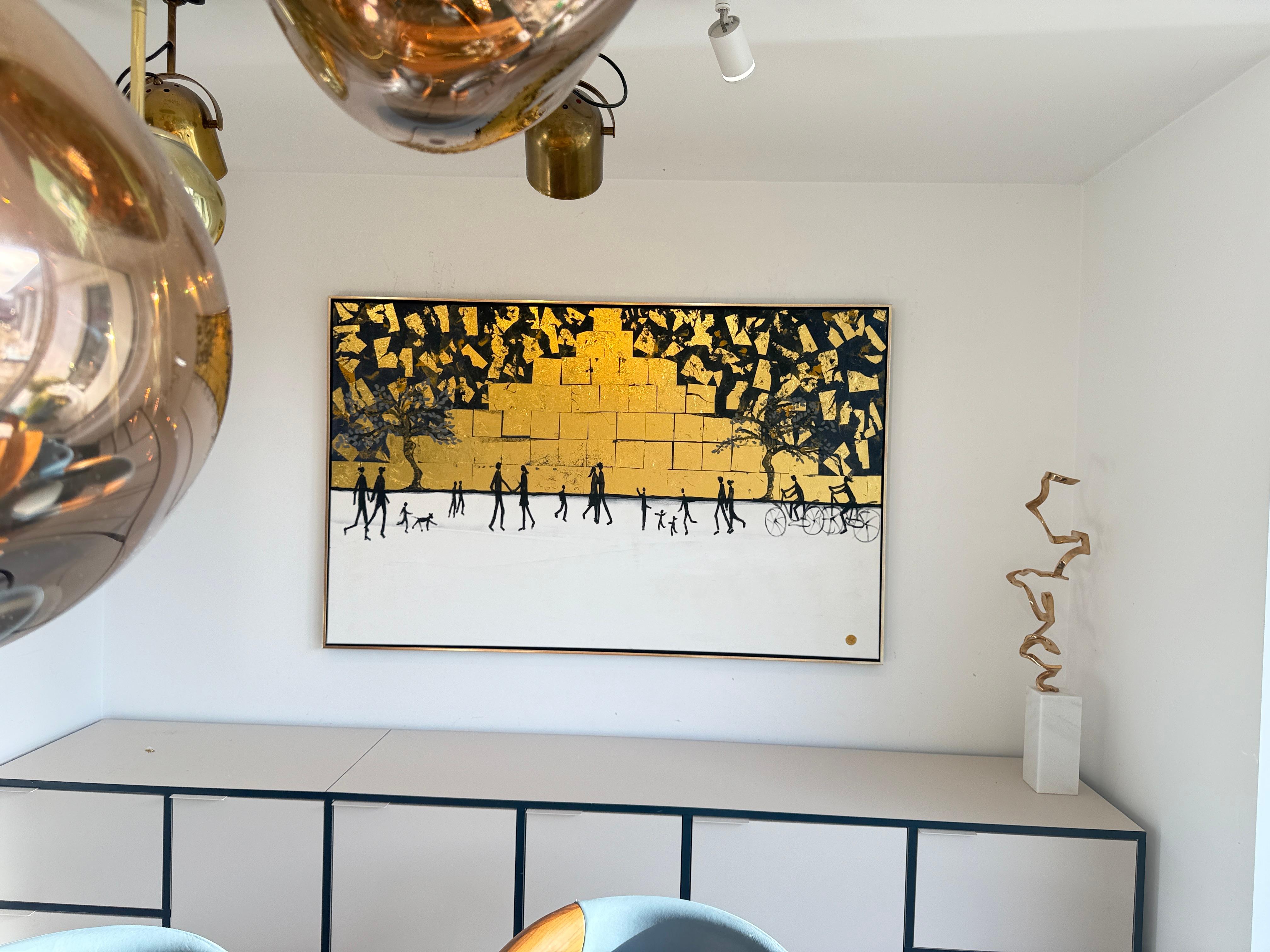 Chaque chemin me ramène à toi -Gold Leaf Peinture familiale abstraite contemporaine en vente 3