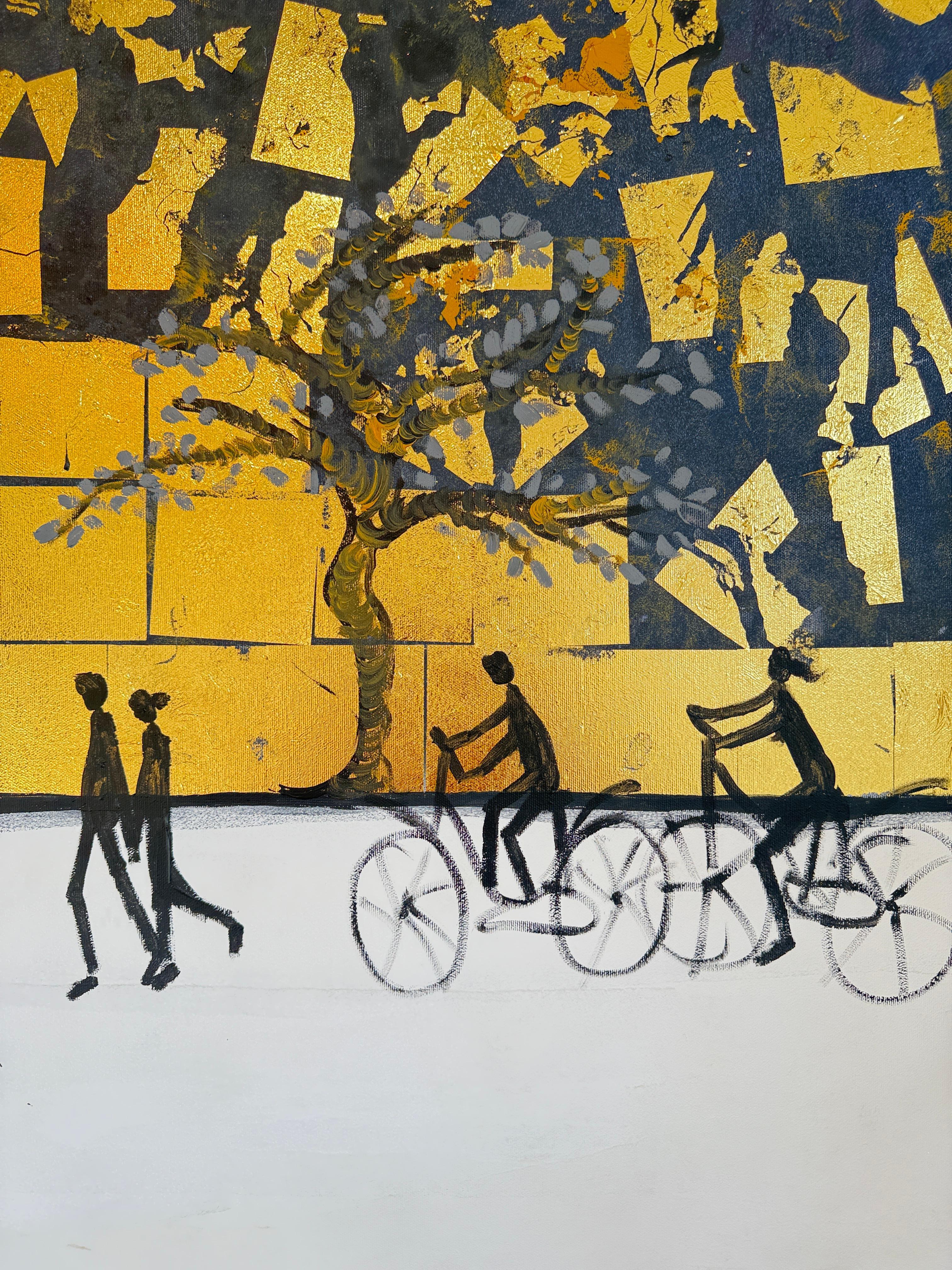 Chaque chemin me ramène à toi -Gold Leaf Peinture familiale abstraite contemporaine en vente 5