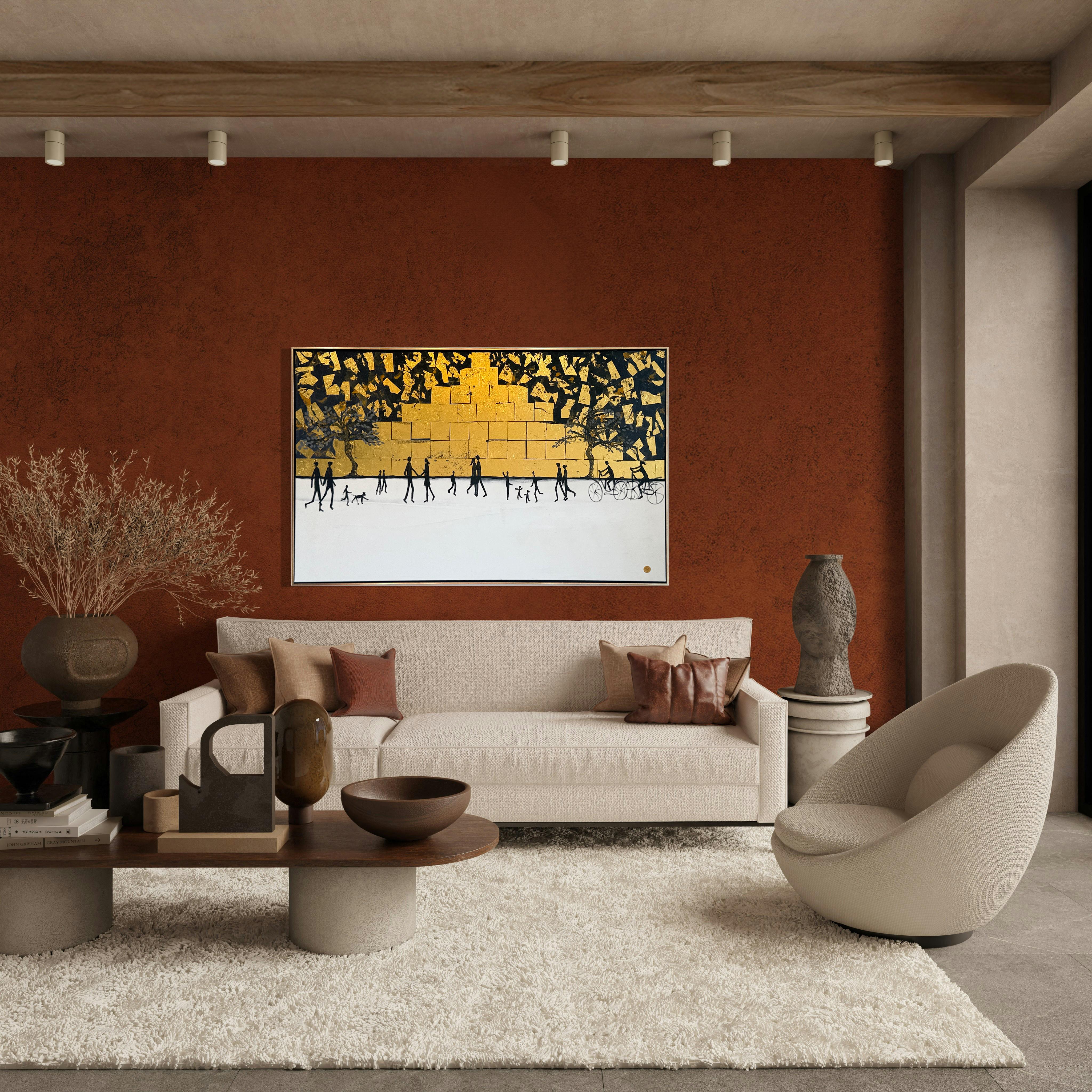 Chaque chemin me ramène à toi -Gold Leaf Peinture familiale abstraite contemporaine en vente 7